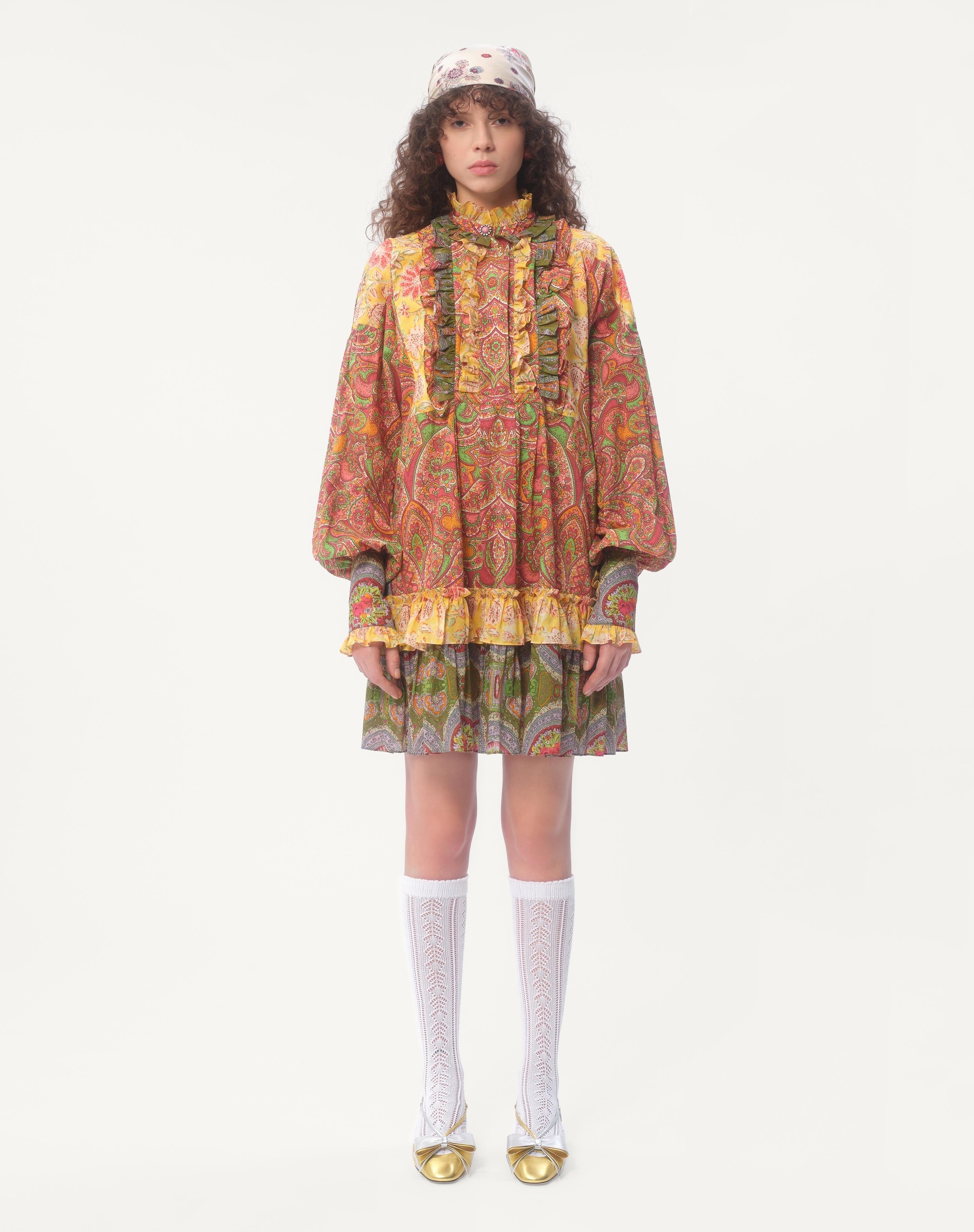 SHORT DRESS IN VOYAGE IMAGINAIRE CASHMERE MUSLIN - 7