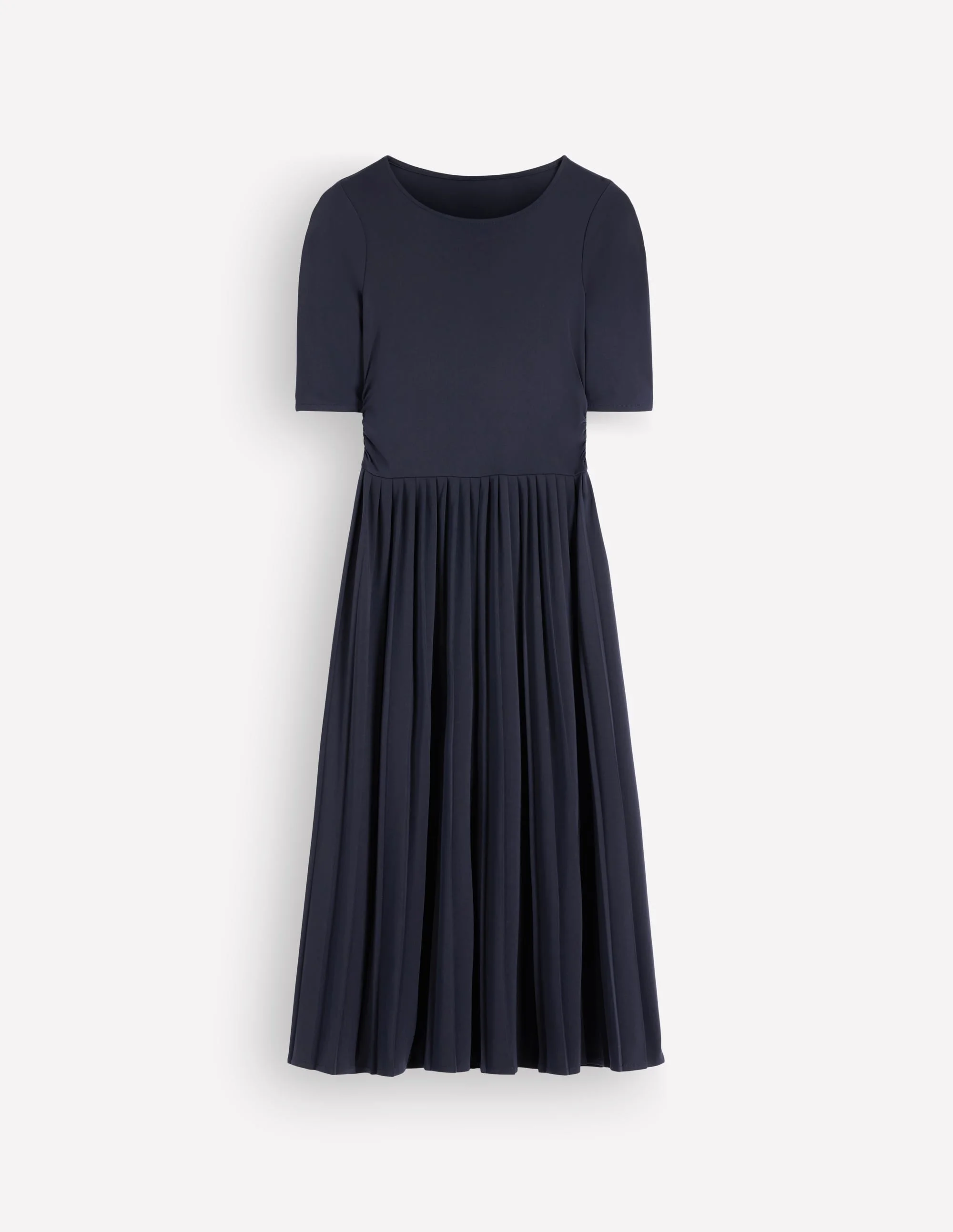 Pleated Jersey Midi Dress-Navy - 1