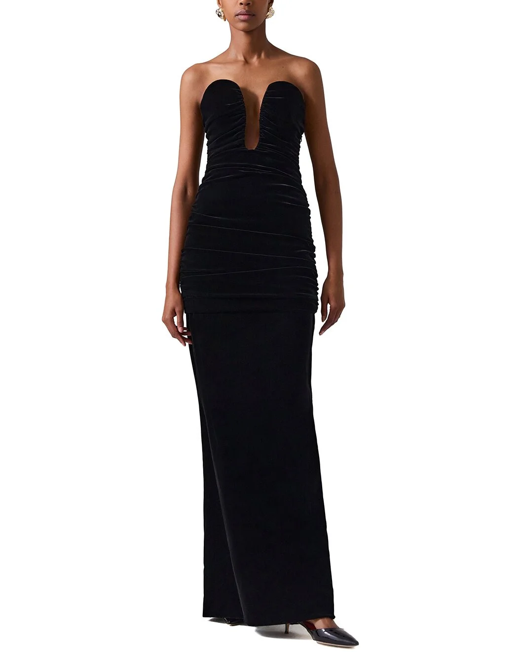 Carolina Herrera Stretch Velvet Strapless Deep U Ruched Gown - 1
