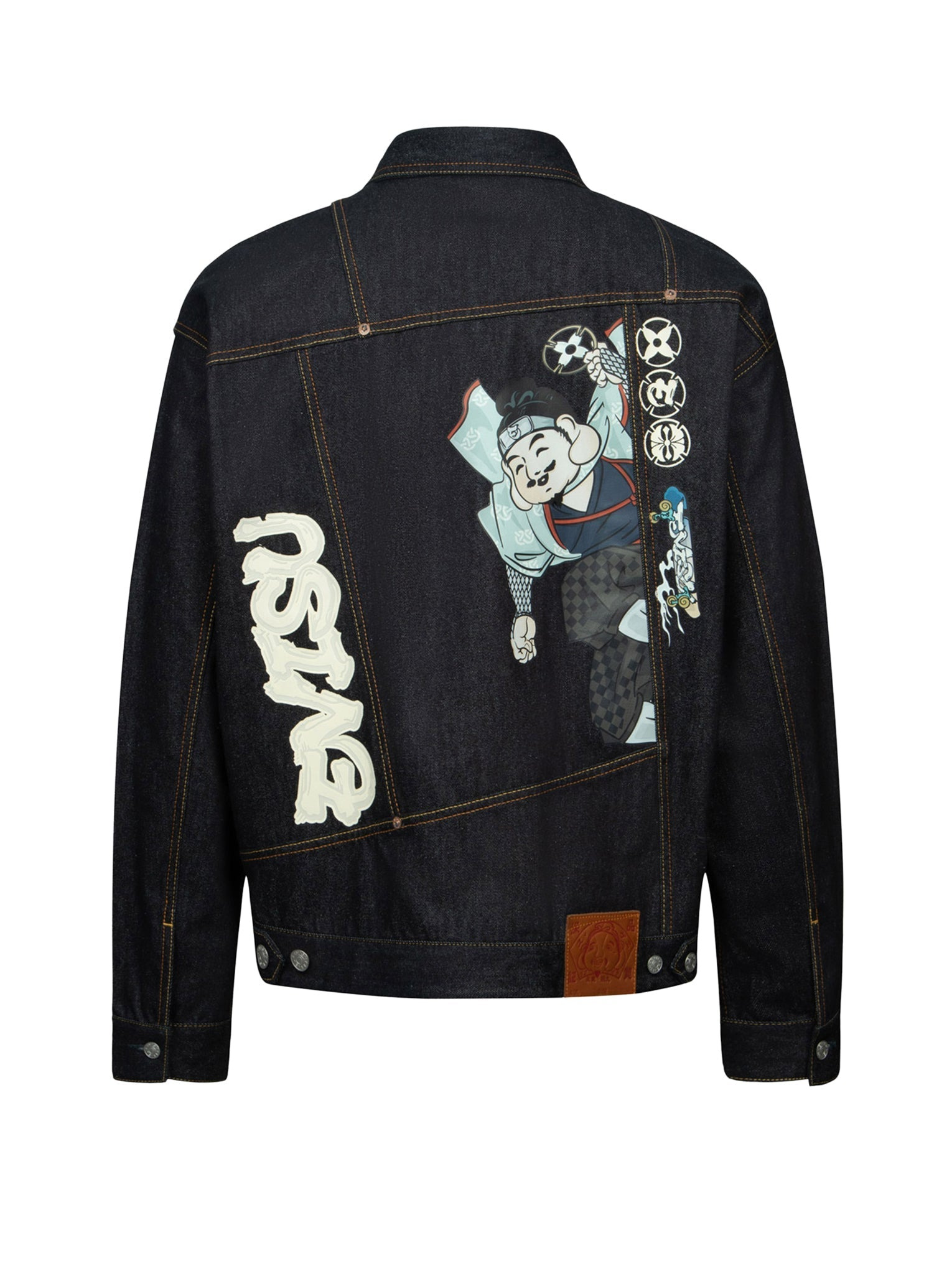 NINJA GODHEAD PRINT LOOSE FIT DECONSTRUCTIVE DENIM JACKET - 16