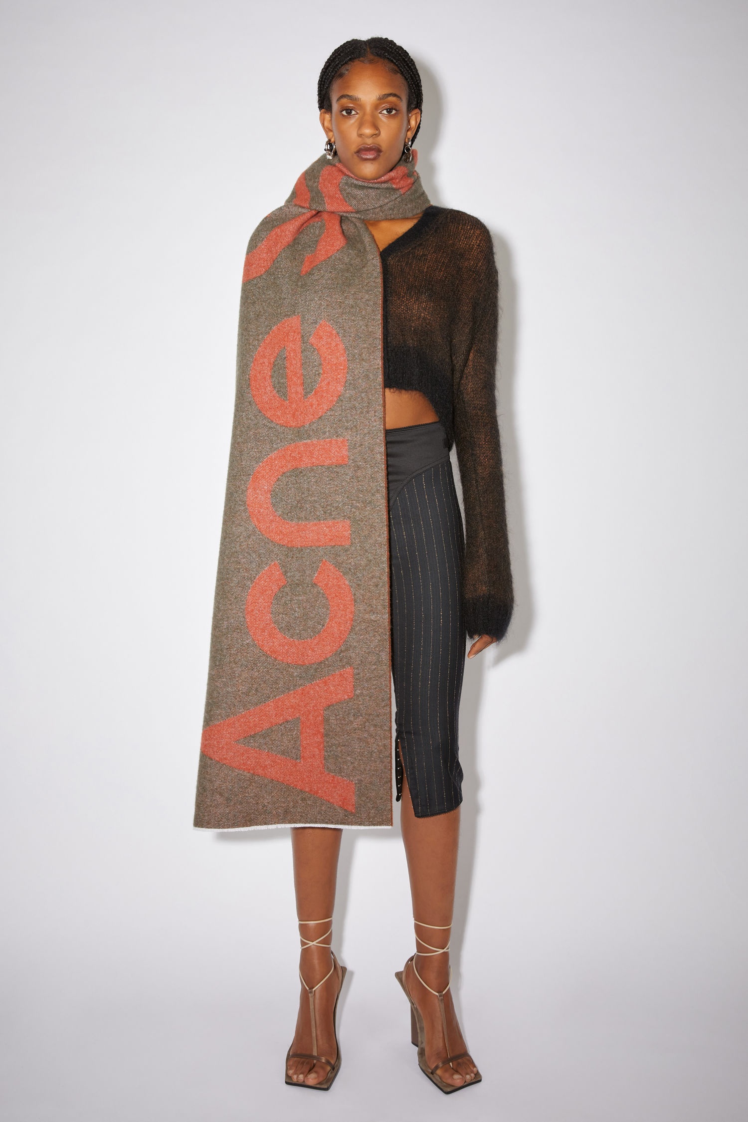 Logo jacquard scarf - Brown/rust orange - 2