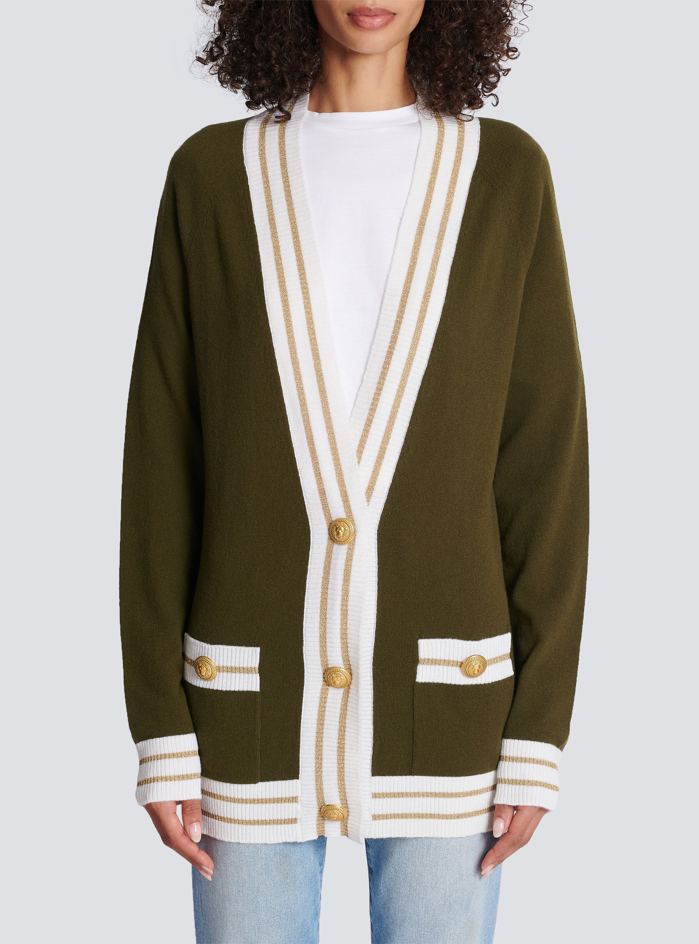 Cashmere cardigan with Balmain logo - 5
