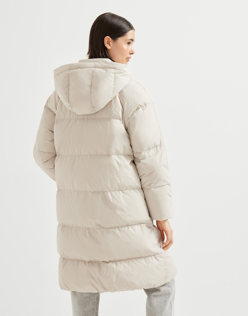 Brunello Cucinelli Techno cotton water-resistant taffeta down jacket with detachable hood and shiny zipper pull outlook