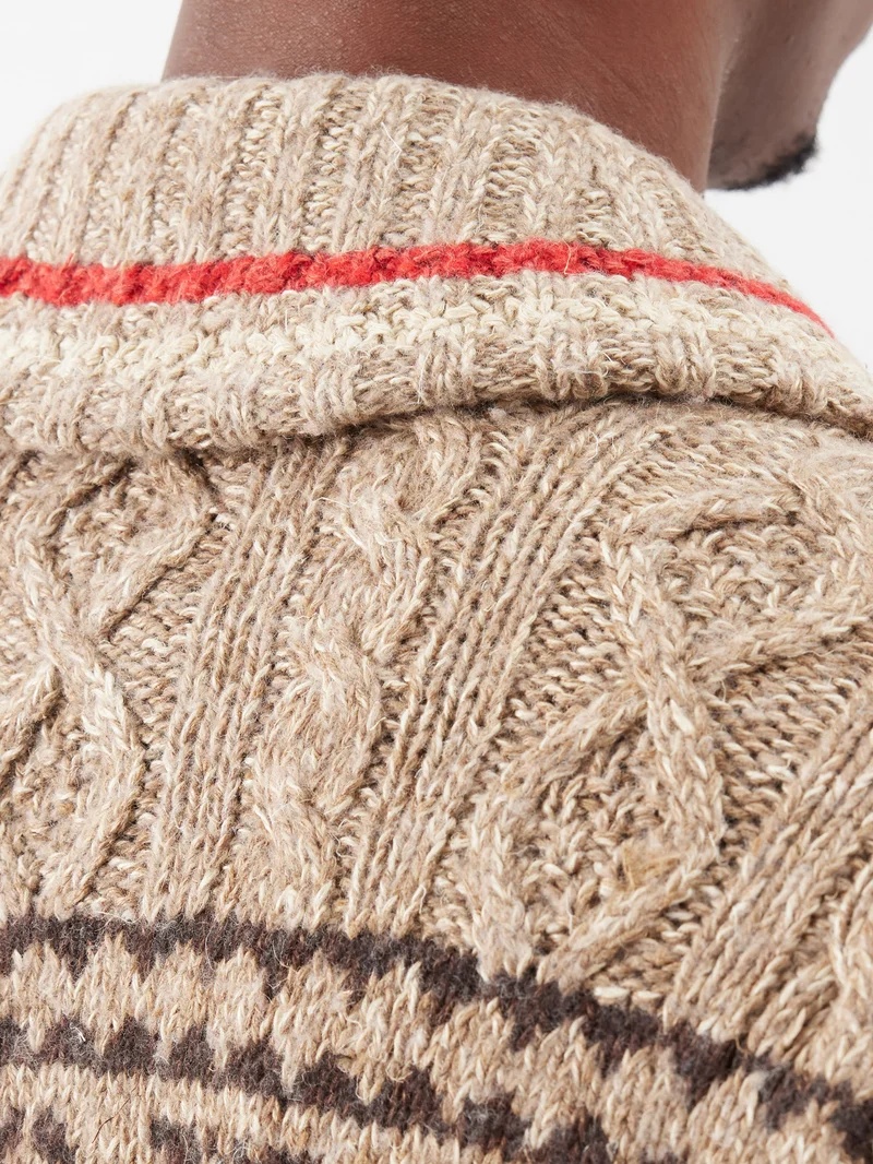 RRL by Ralph Lauren Shawl-collar intarsia-knit linen-blend RRL by Ralph Lauren Shawl-collar intarsia-knit linen-blend