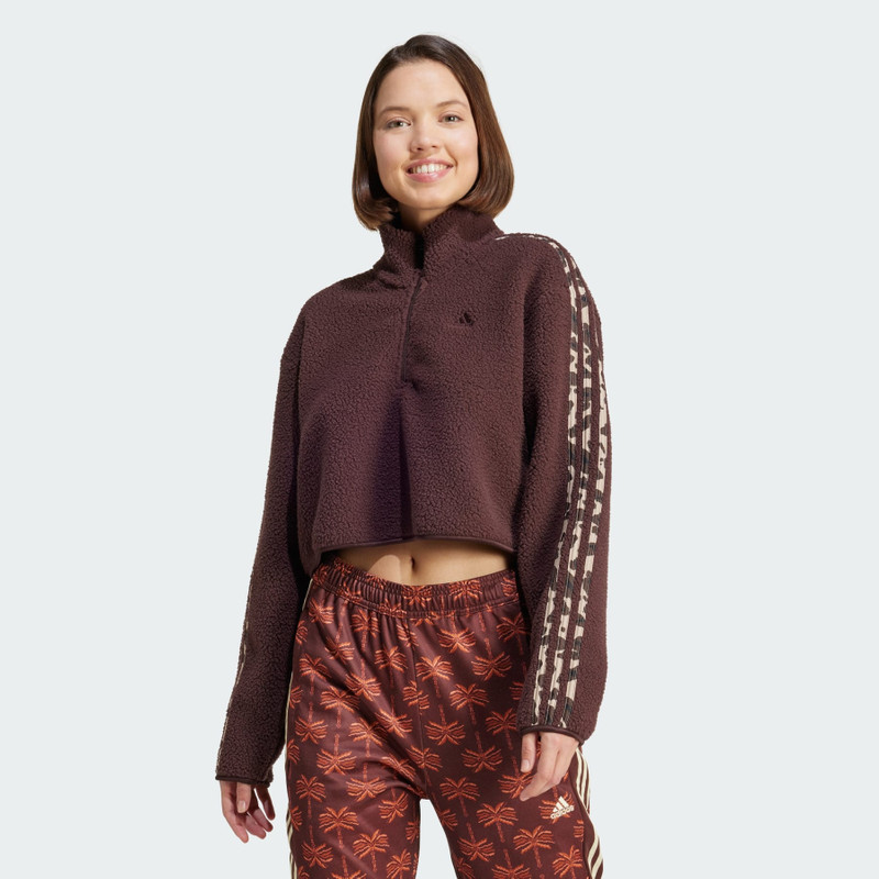 adidas Essentials 3-Stripes Animal Print High Pile Cropped 1/4 Zip Top outlook