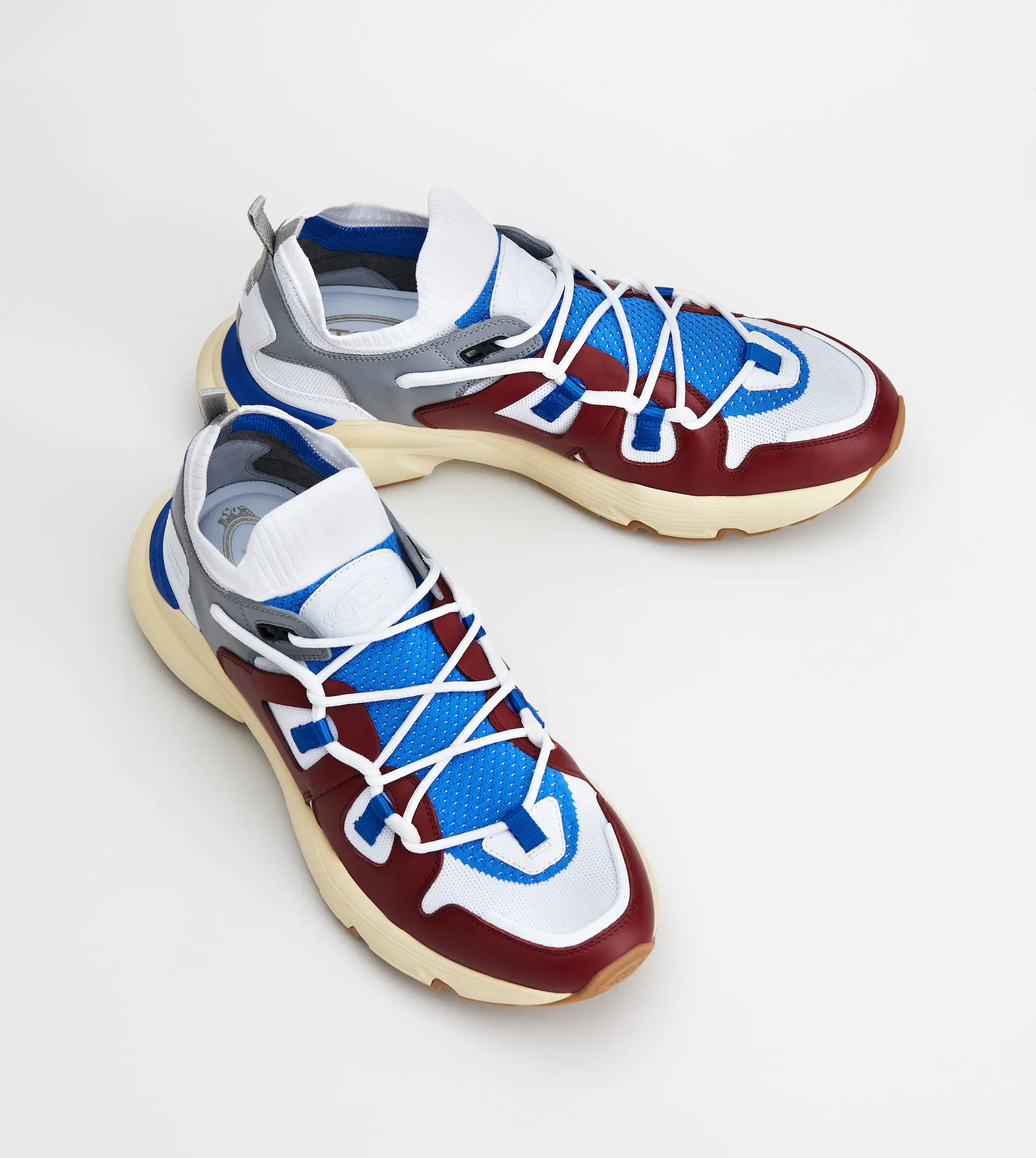 LEATHER AND TECHNICAL FABRIC SNEAKERS - GREY, BLUE, BURGUNDY - 3