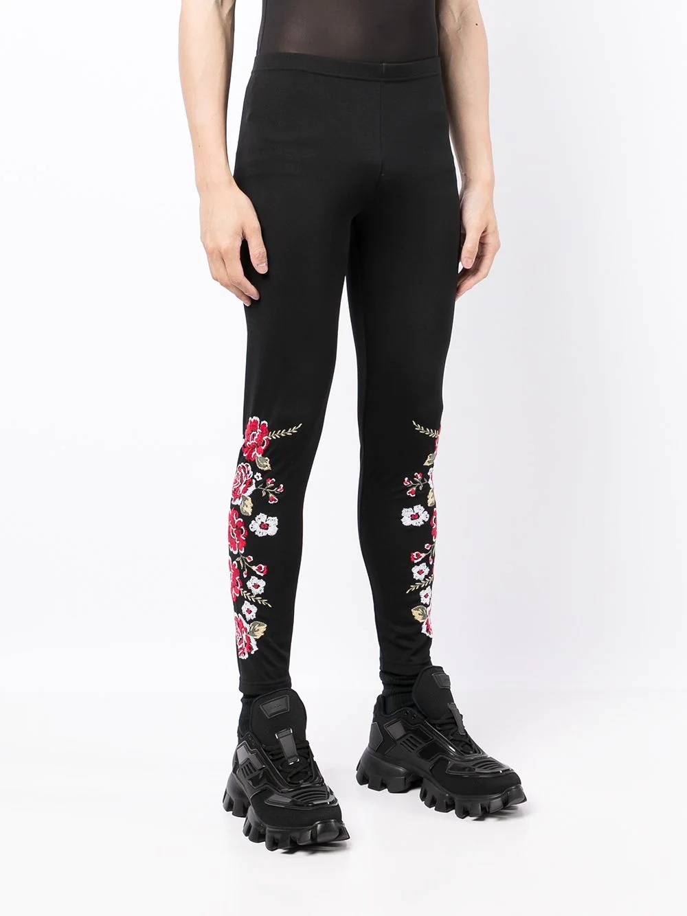 floral embroidered leggings - 4