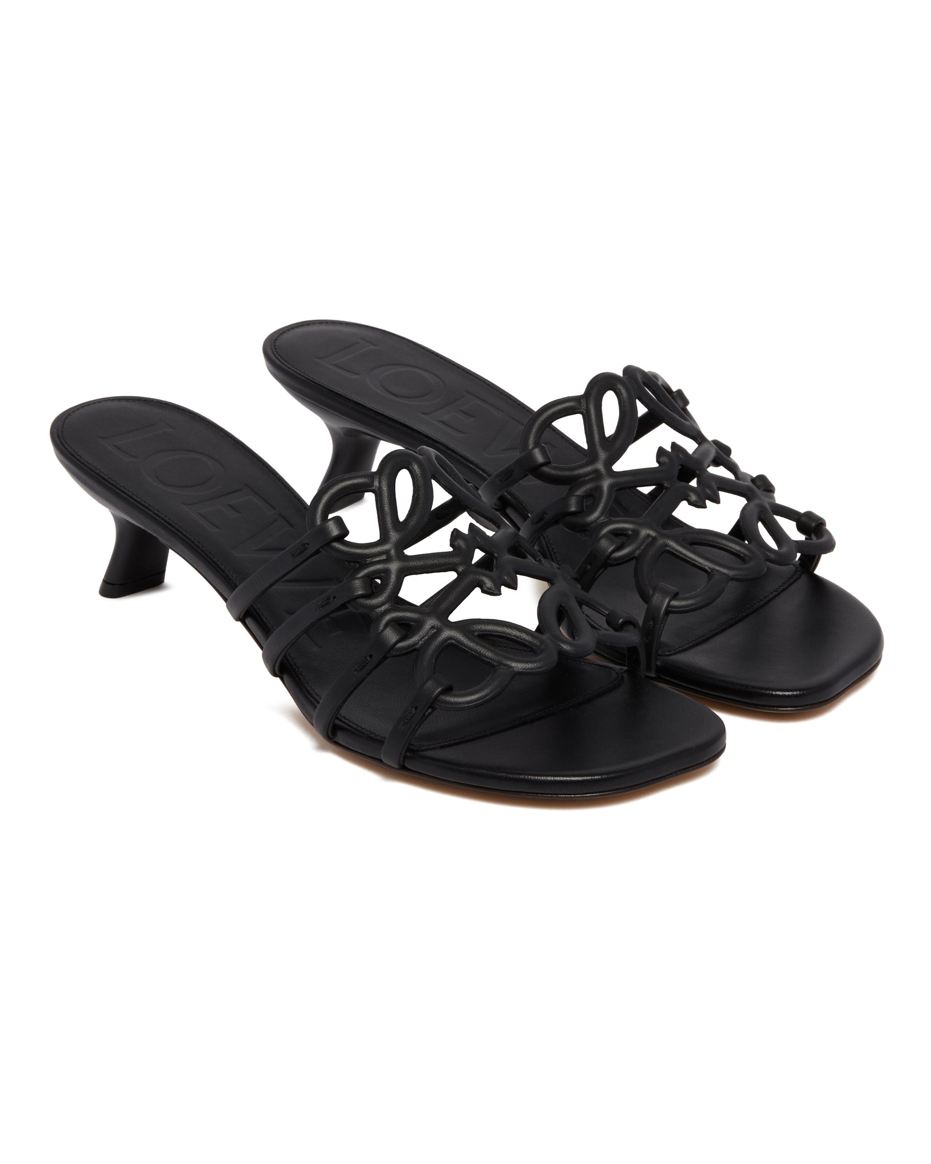 Black Leather Anagram Petal Slides - 3