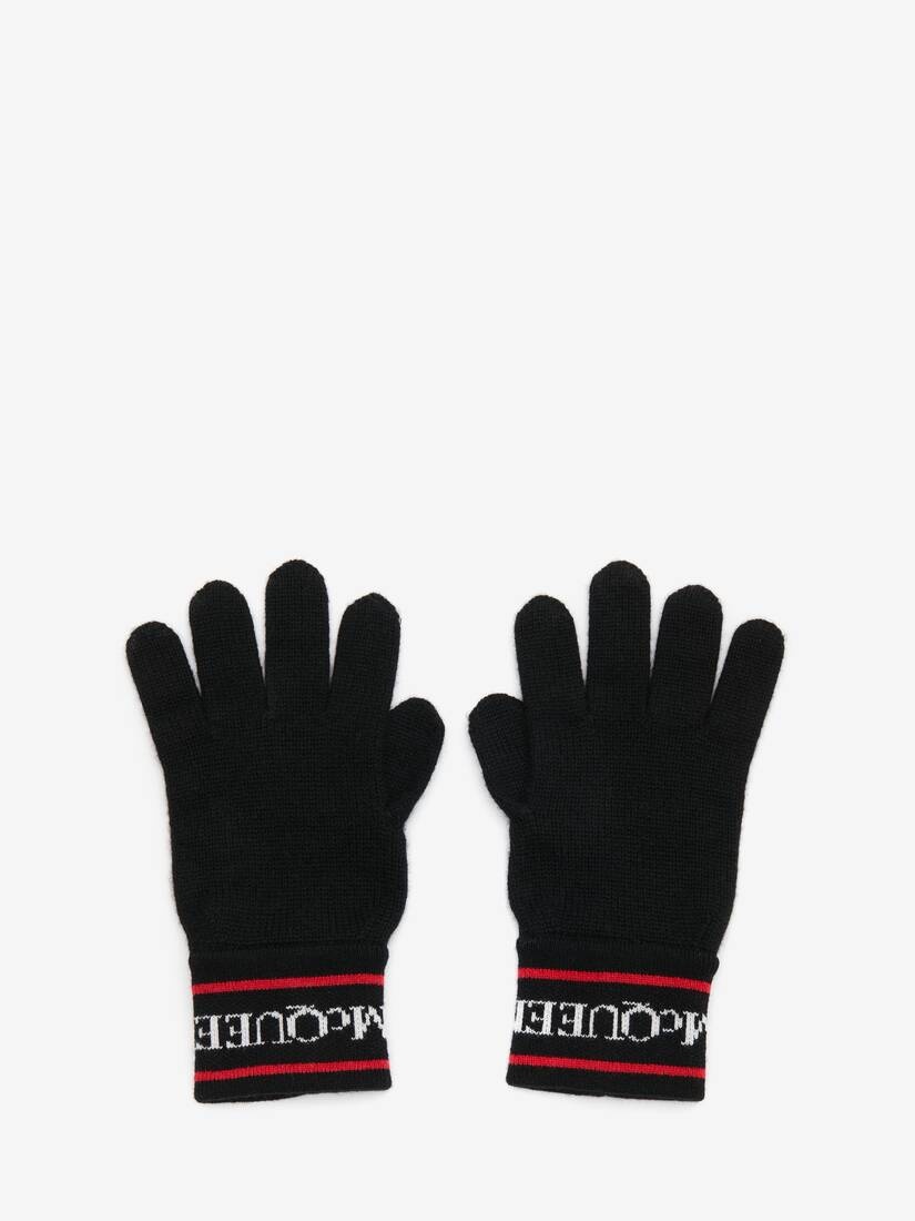 Men's Selvedge Tape Knit Gloves in Black/red - 1