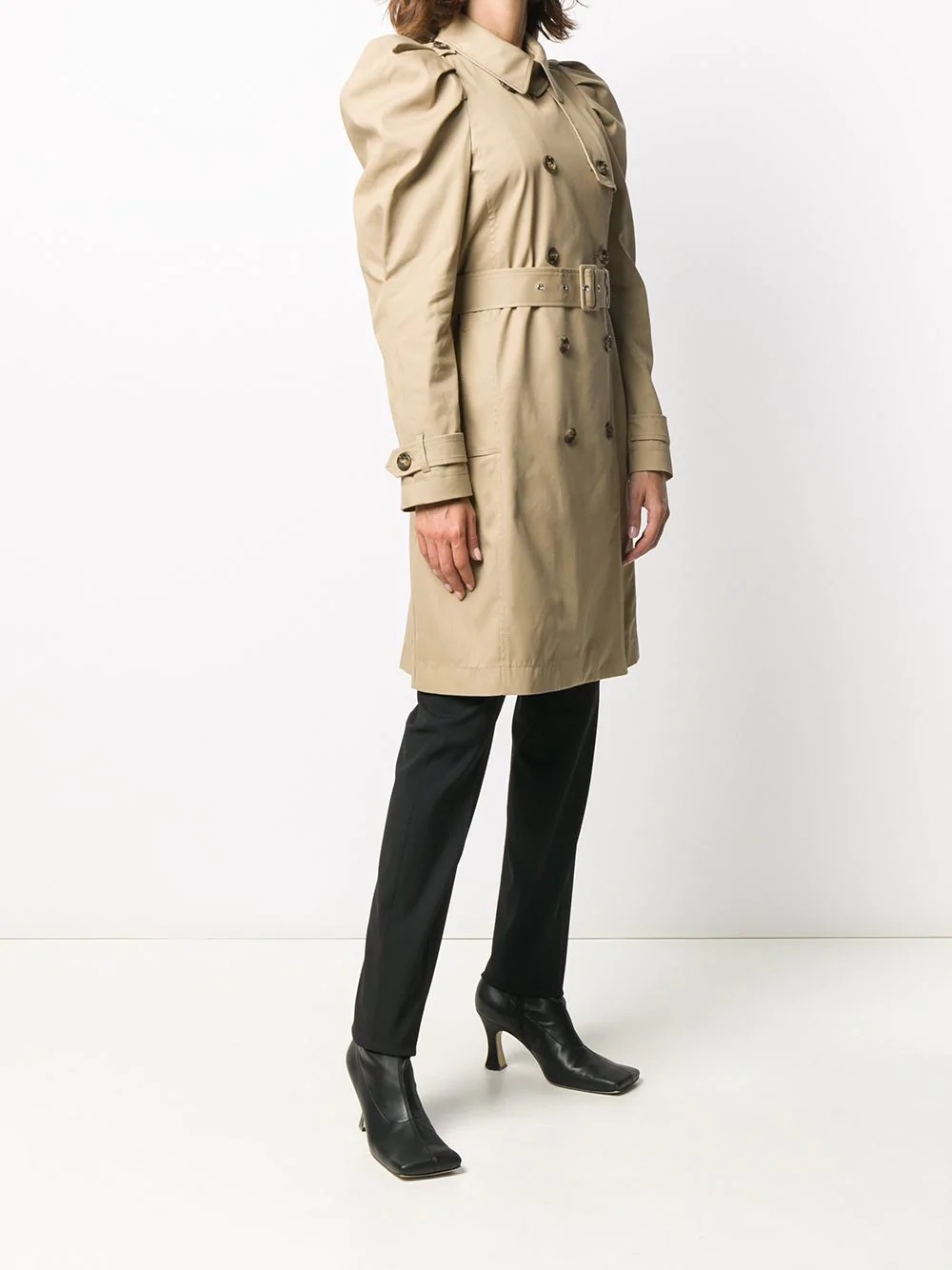 puff-sleeve midi trench coat - 3