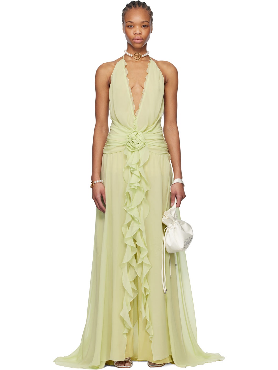 Green Rose Decoration Maxi Dress - 1