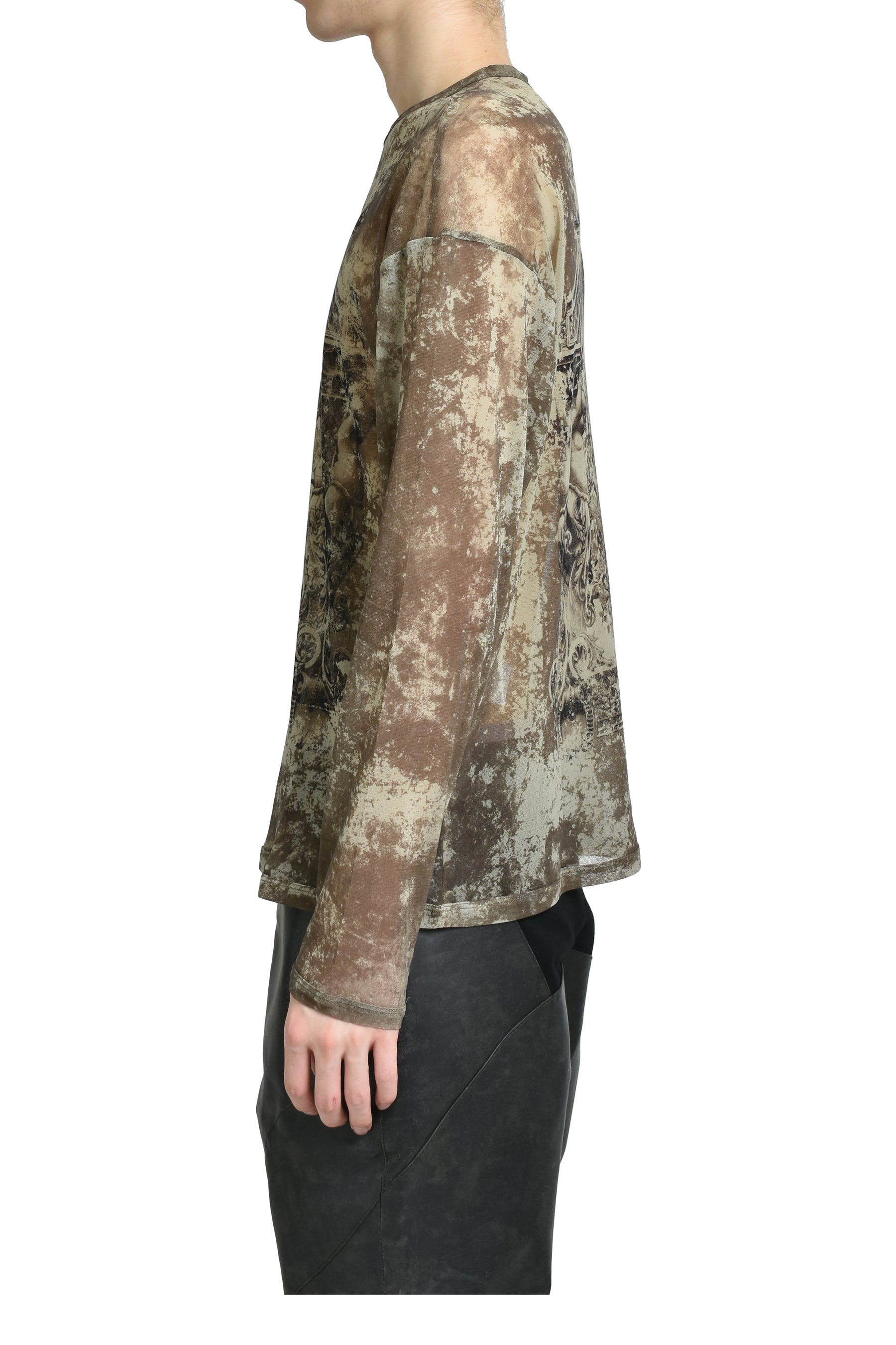 MESH OVERSIZED CREW NECK TOP PRINTED "MEDAILLON" / LT.BEI/TAUPE - 3