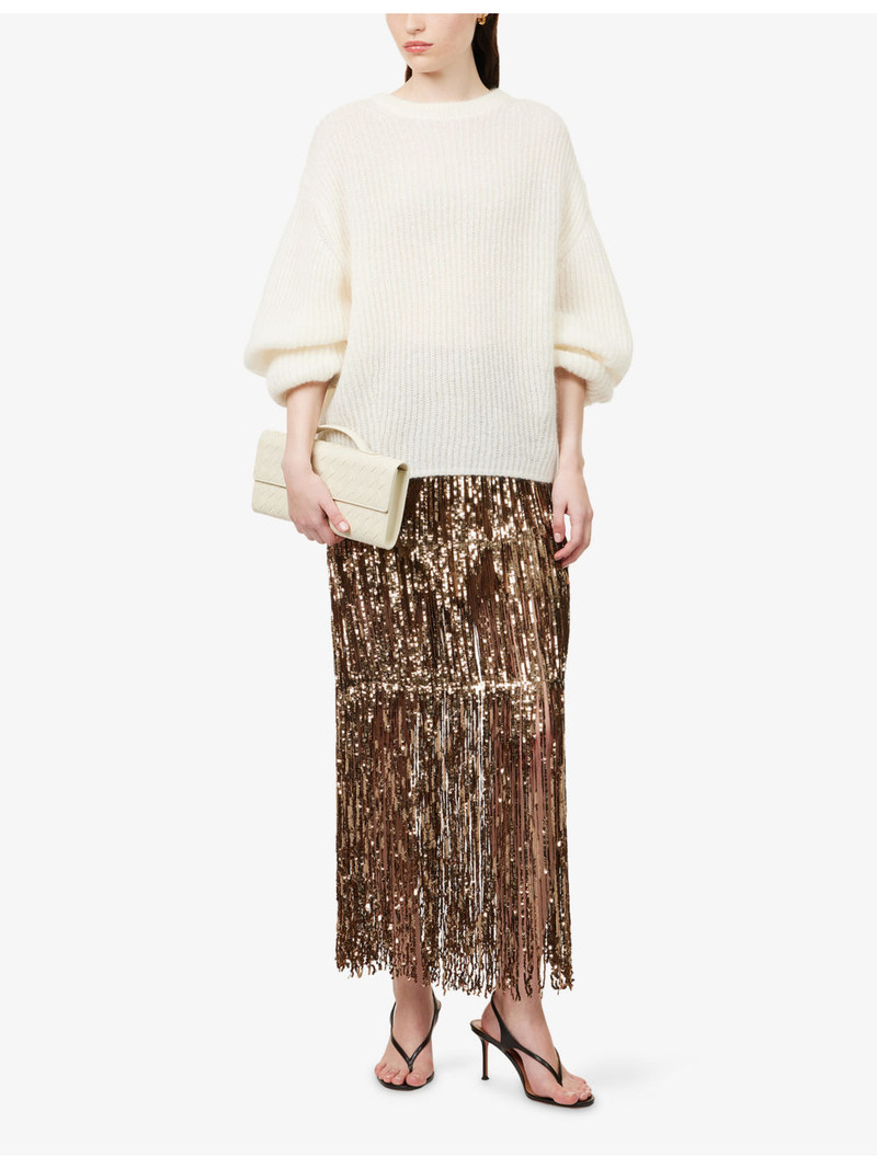 TWP Laurel Fringed Sequin-Embellished Silk Midi Skirt outlook