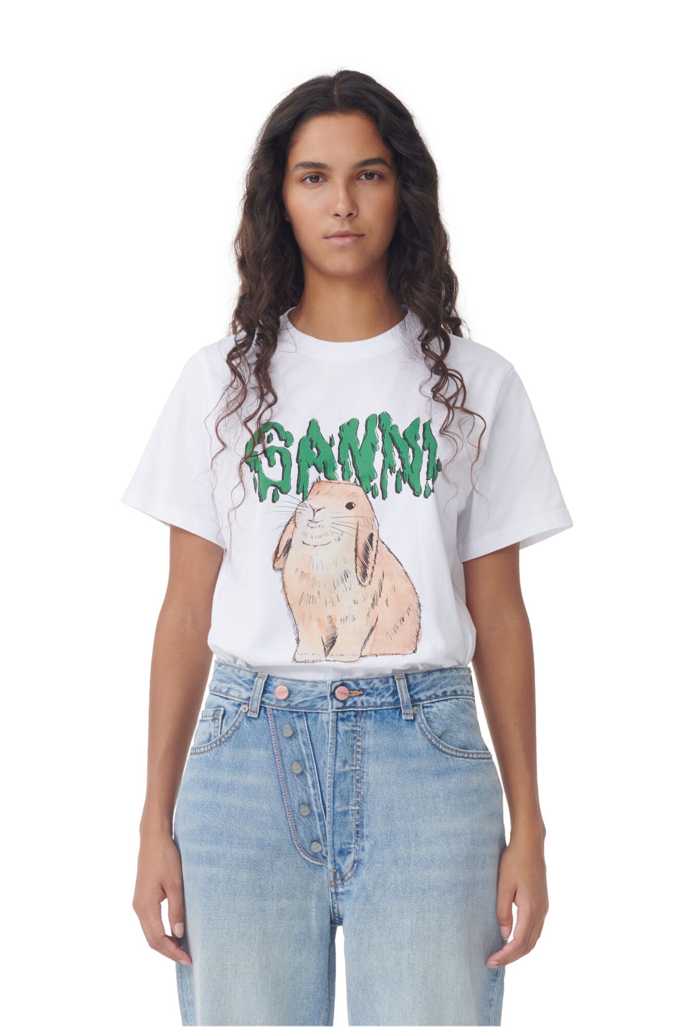 WHITE GRAPHIC BUNNY JERSEY T-SHIRT - 2