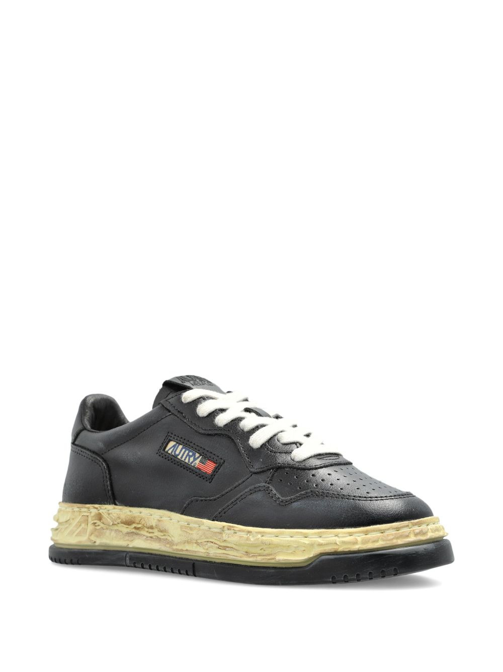 leather distressed-sole sneakers - 2