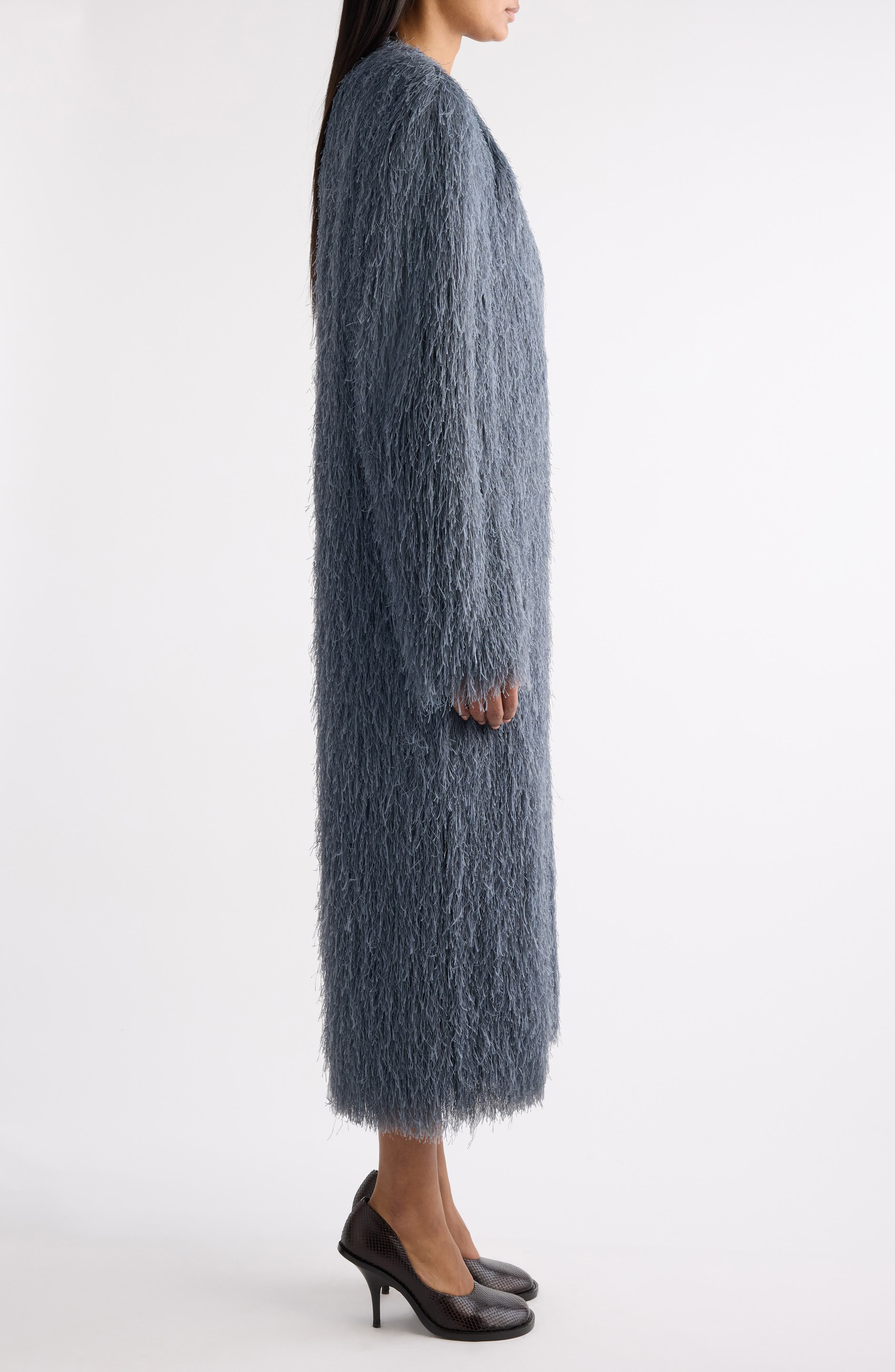 Dries Van Noten Rivla Eyelash Fringe Wrap Coat in Dark Grey at Nordstrom - 3