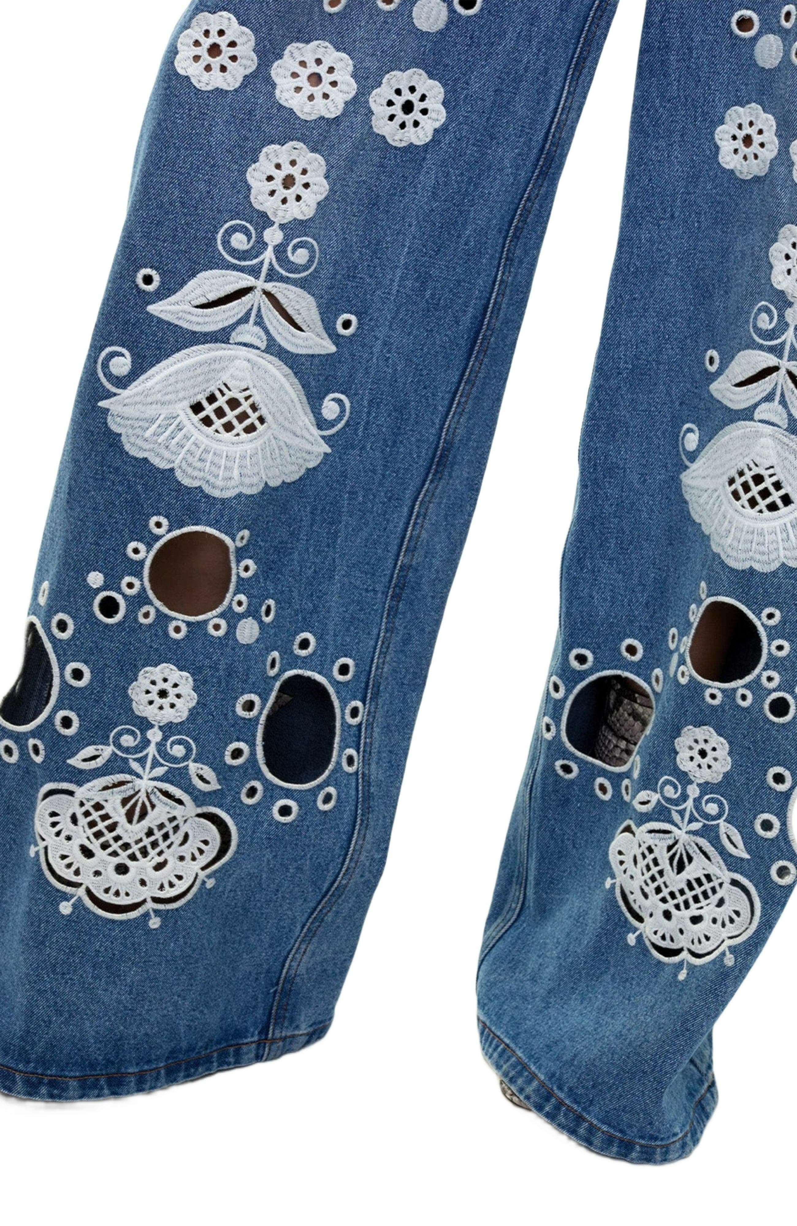 Cynthia Rowley Embroidered Wide-leg Jean in Blue/white at Nordstrom - 9