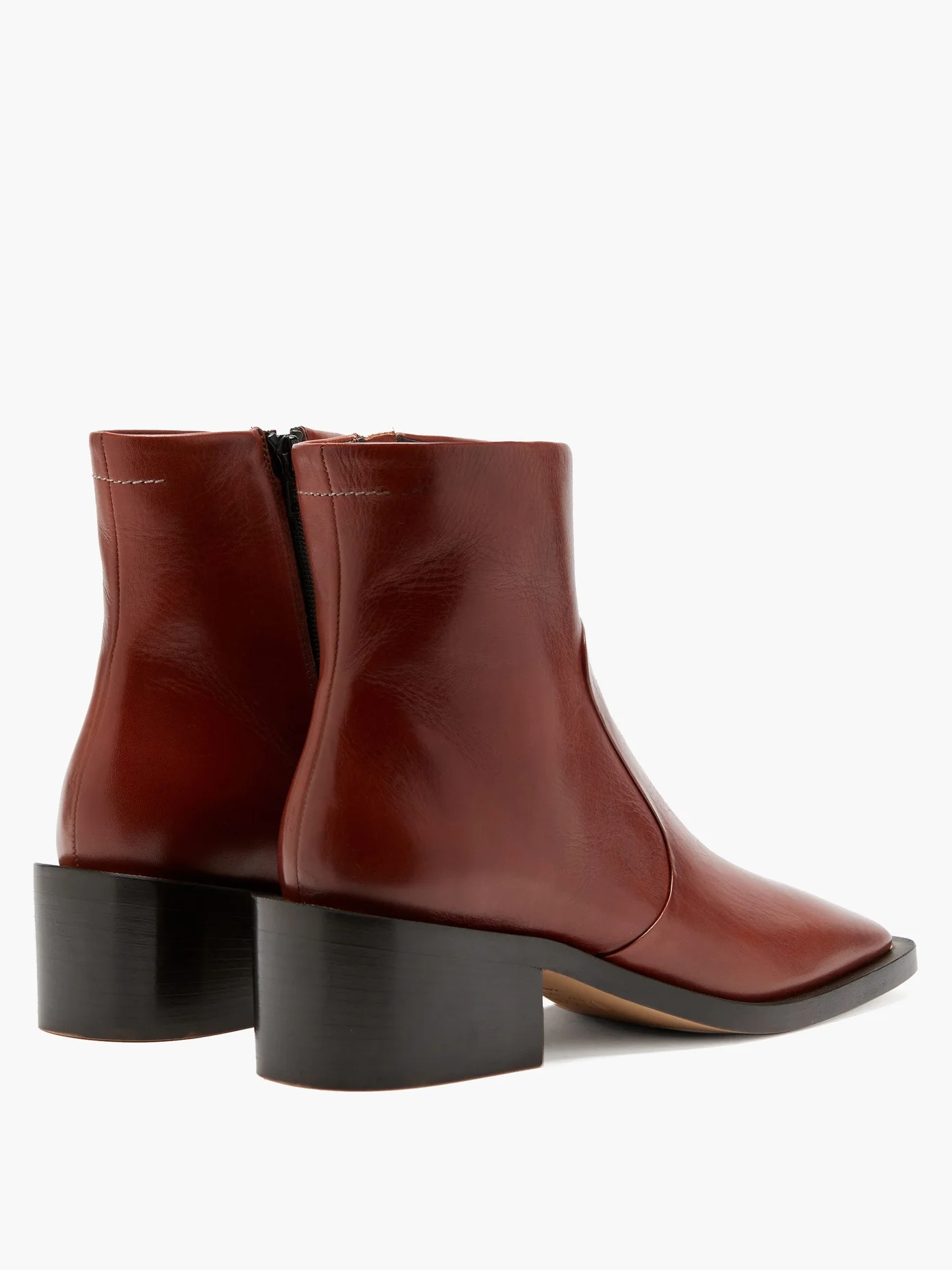 Square-toe block-heel leather ankle boots - 4