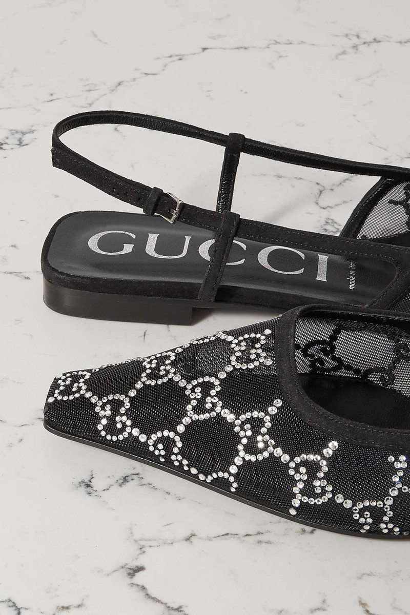 Demi suede-trimmed crystal-embellished mesh ballet flats 4