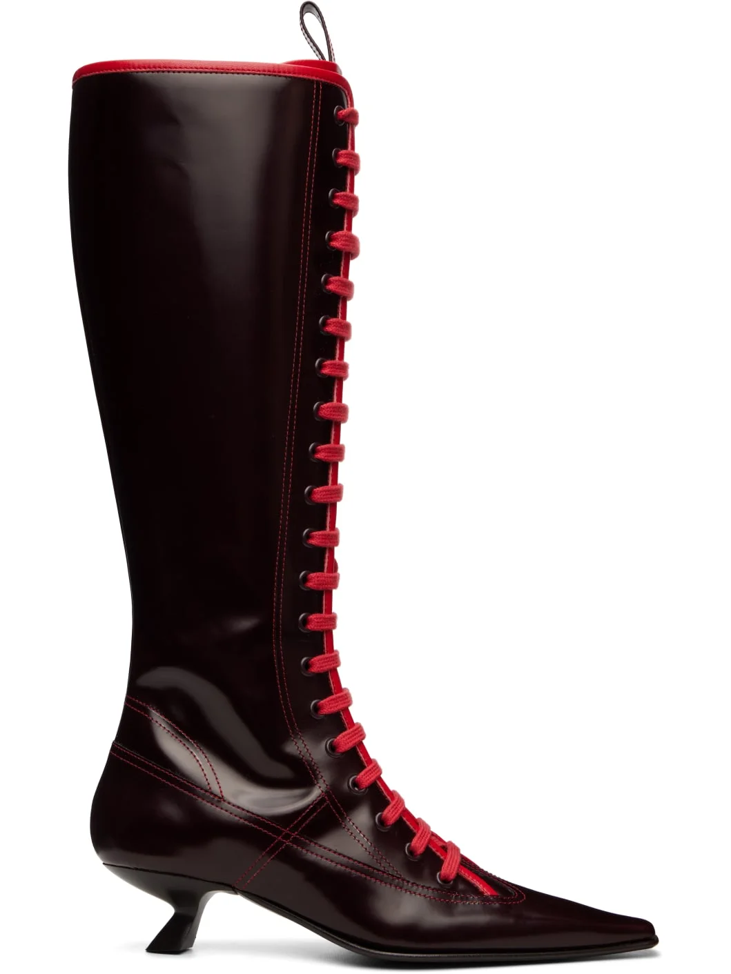 Brown Leather Lace-Up Tall Boots - 1