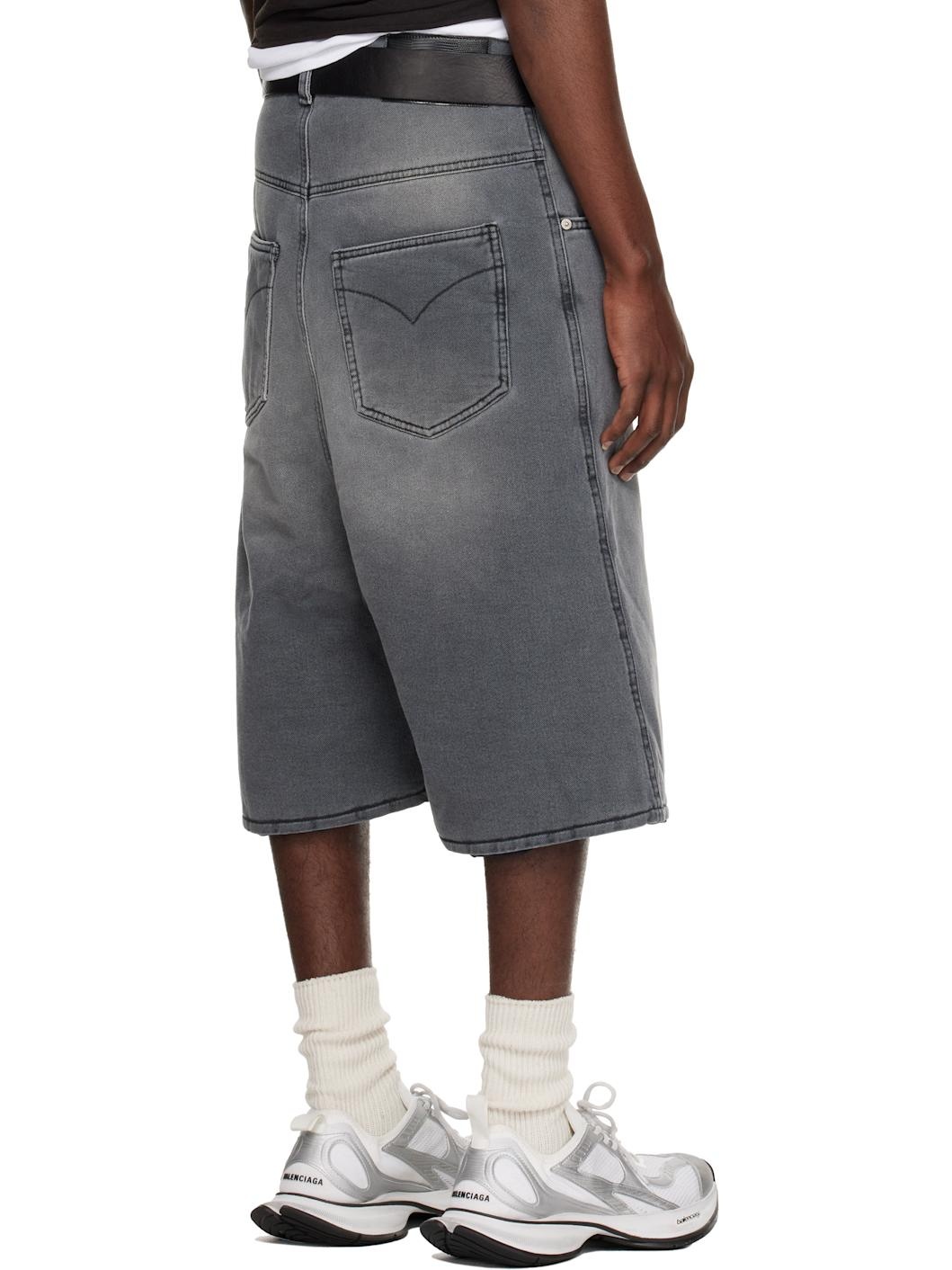 Gray Stack Denim Shorts - 3