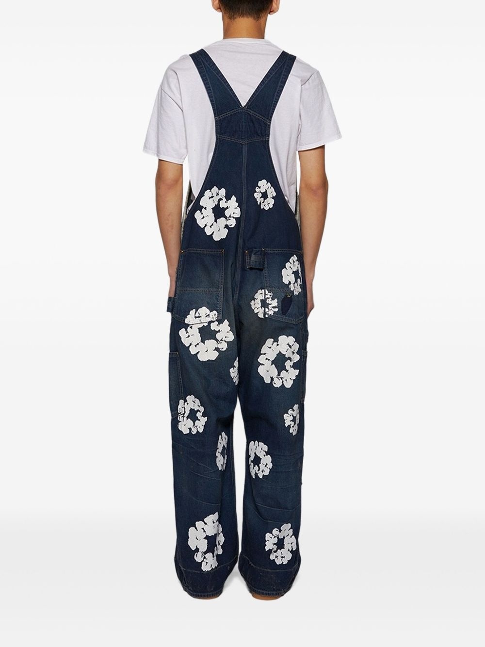 wreath-print denim overalls - 5