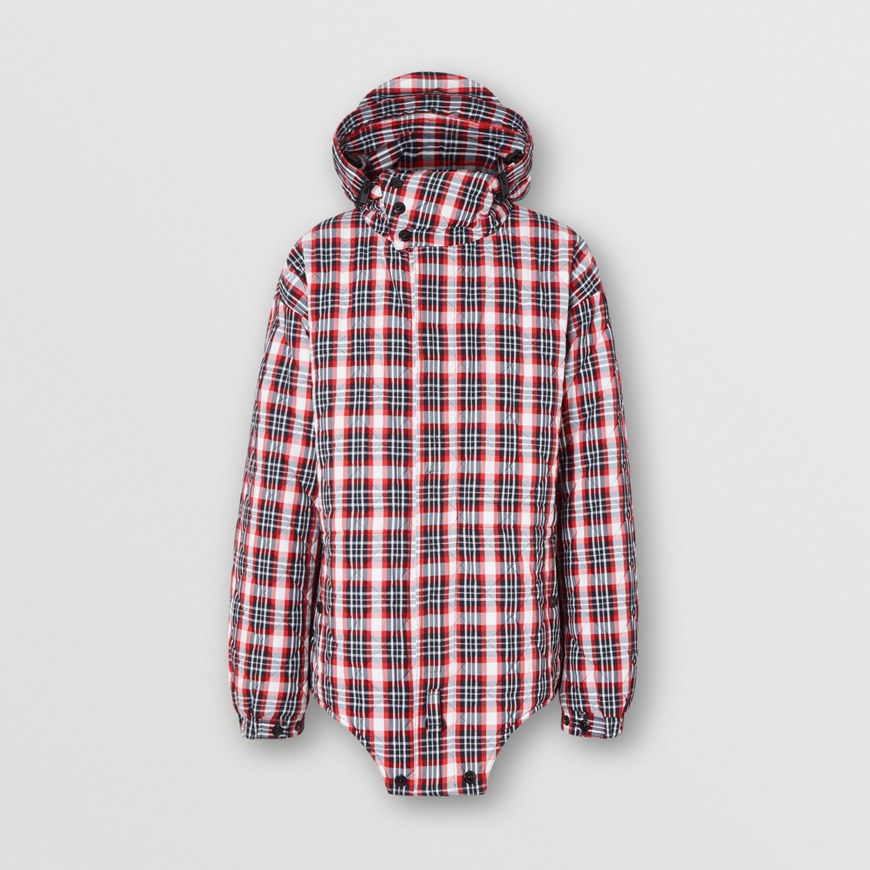 Cut-out Hem Diamond Quilted Check Nylon Parka - 1