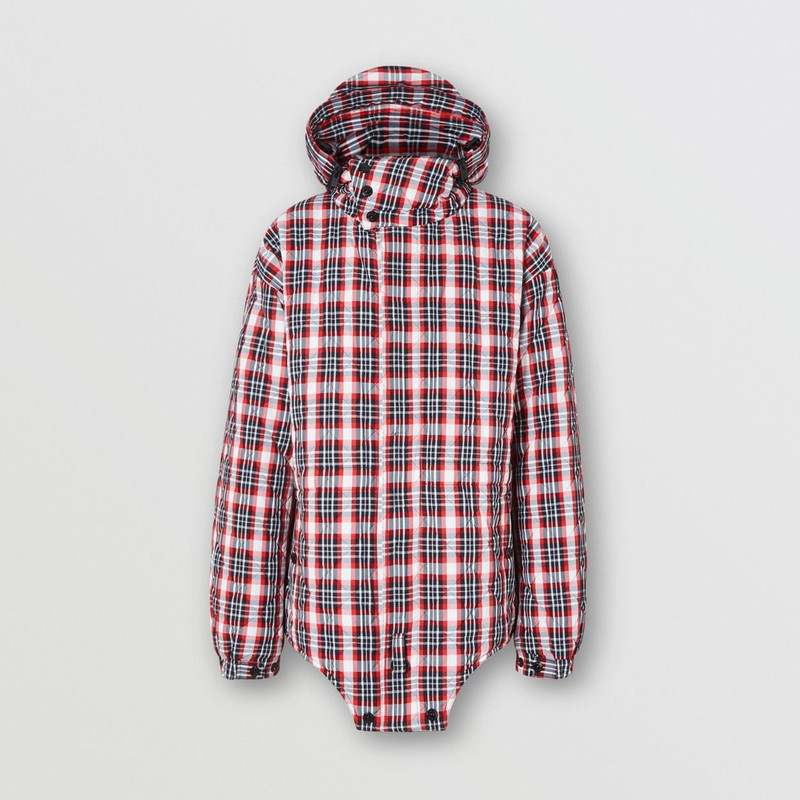 Cut-out Hem Diamond Quilted Check Nylon Parka 1