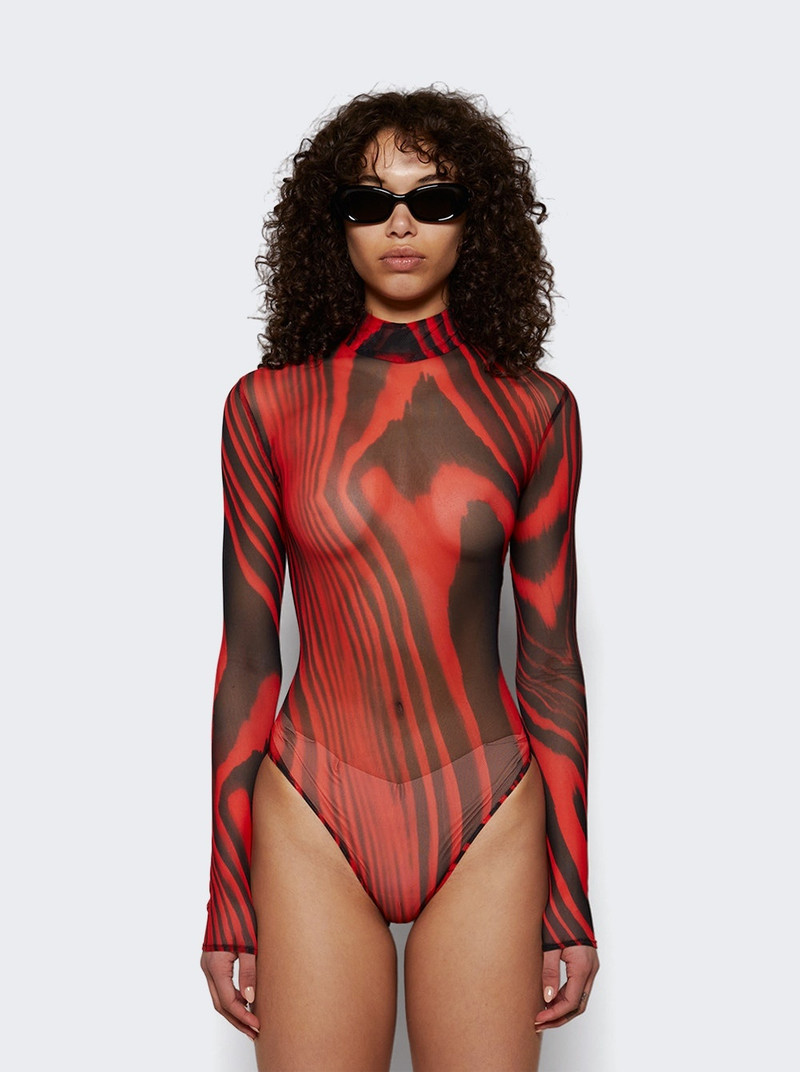 David Koma Printed Mesh Bodysuit Red And Black outlook