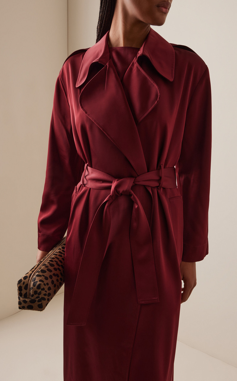 LESET Barb Satin Trench Coat burgundy outlook