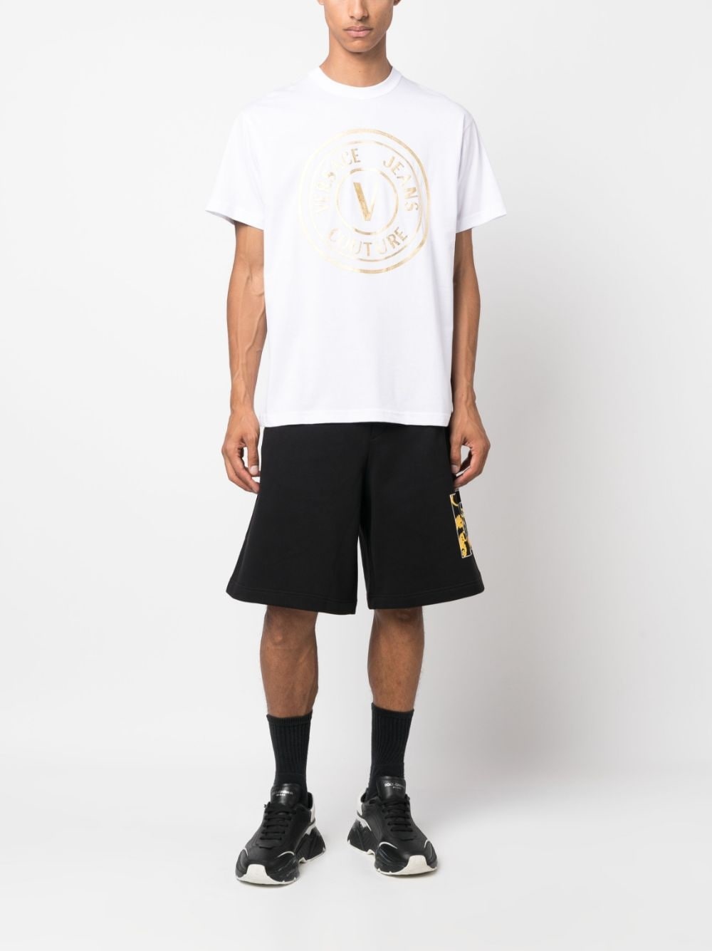 logo-print cotton track shorts - 2