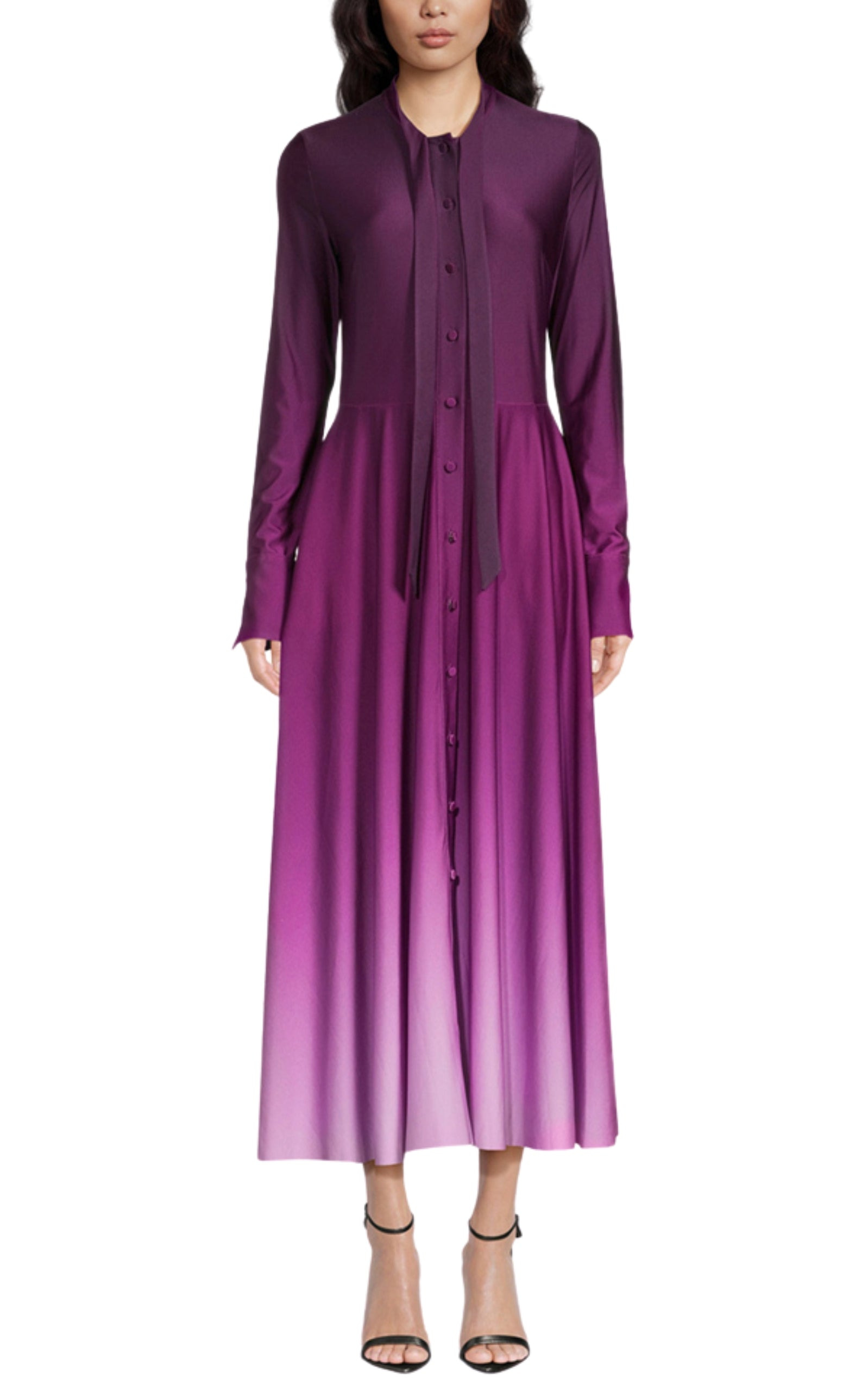 Long-Sleeve Button-Front Ombre Jersey Maxi Dress - 2