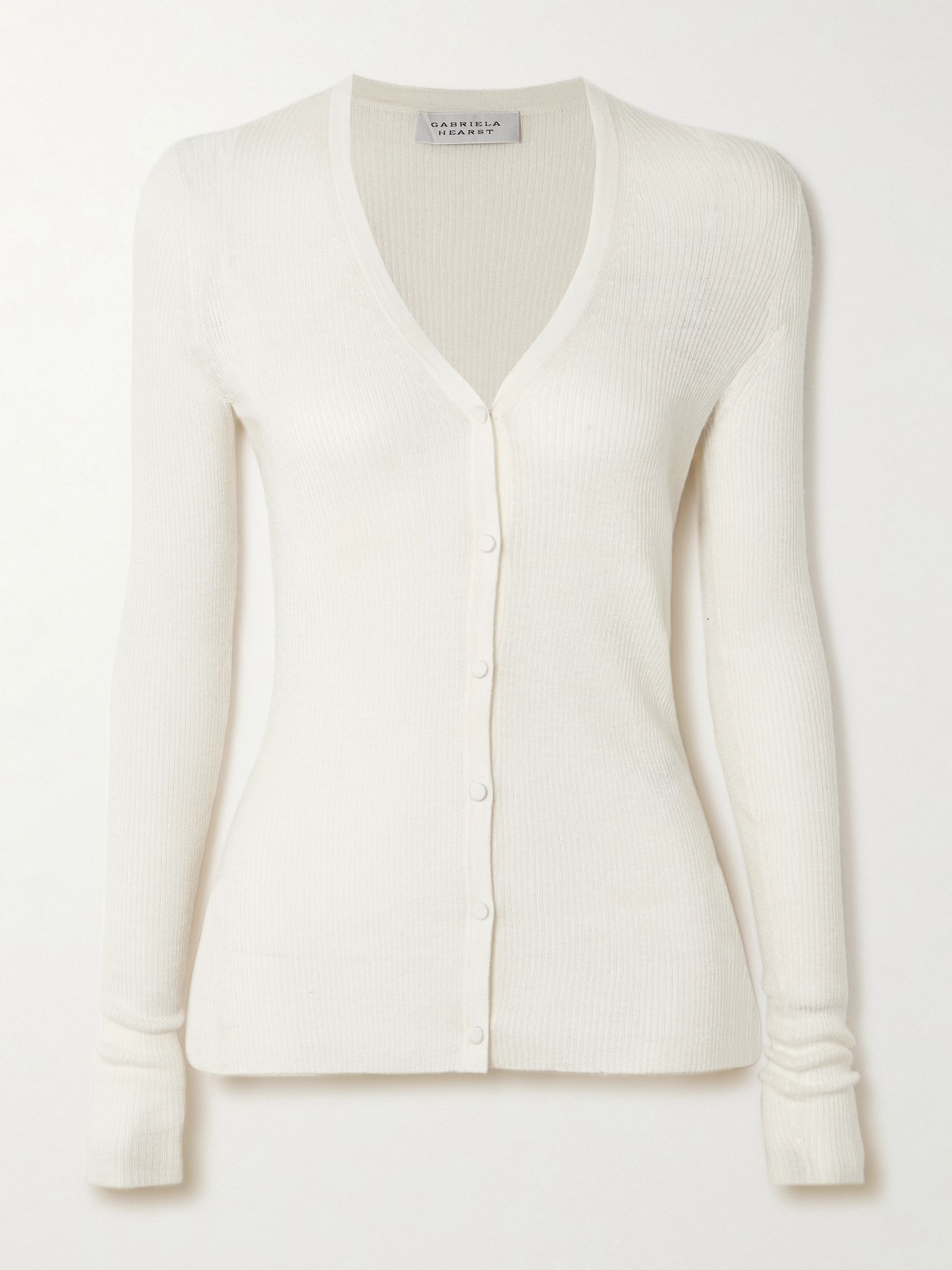 Aiste ribbed cashmere, silk and hemp-blend cardigan Ivory - 1
