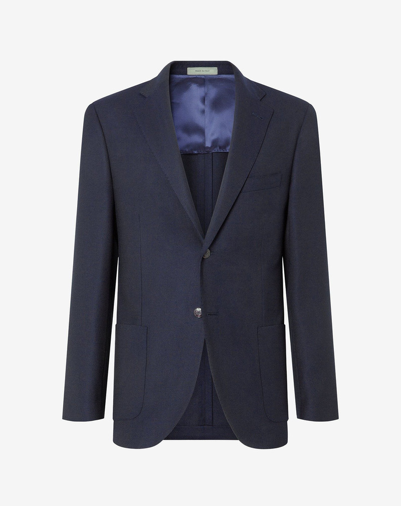 China blue single-breasted pure wool hopsack jacket 1
