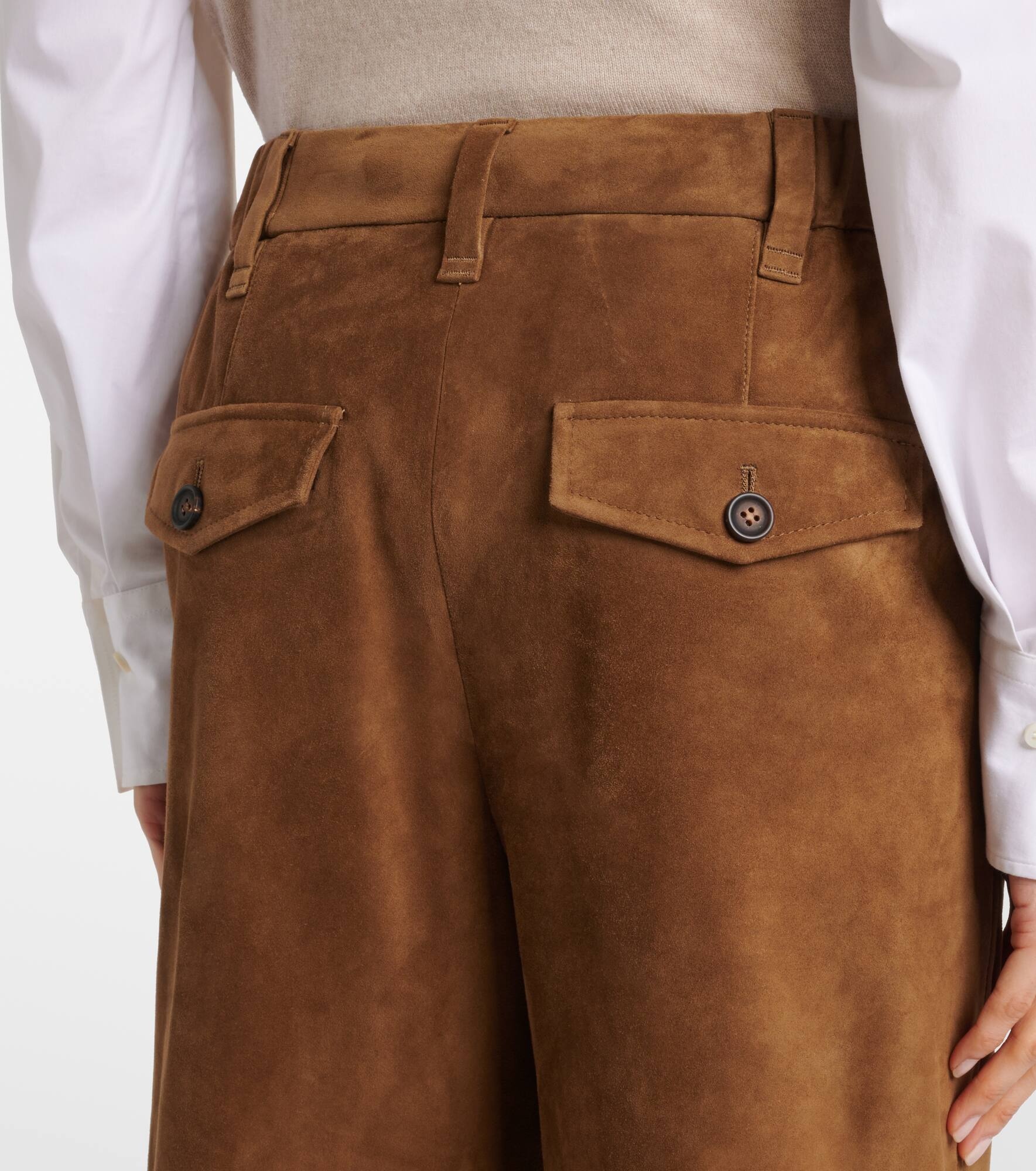 Mid-rise suede wide-leg pants - 5