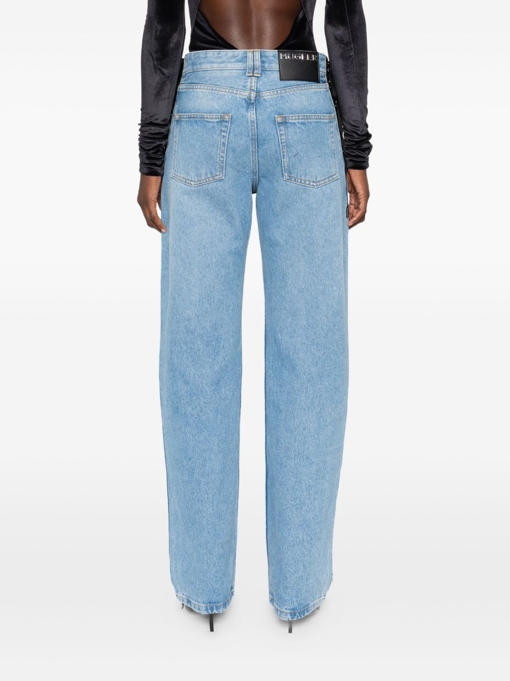 lace-up detail cotton jeans - 4