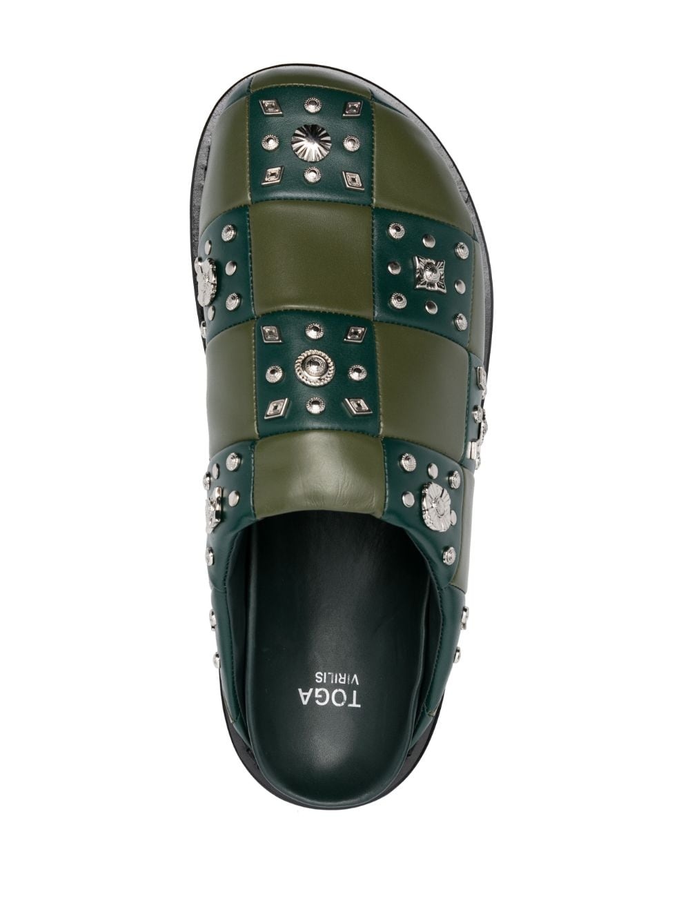 checkerboard-pattern leather slides - 4