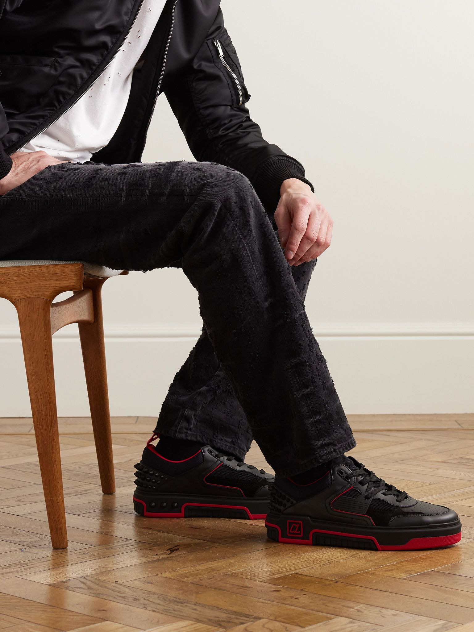 Astroloubi Spiked Leather, Suede and Mesh Sneakers Black - 2