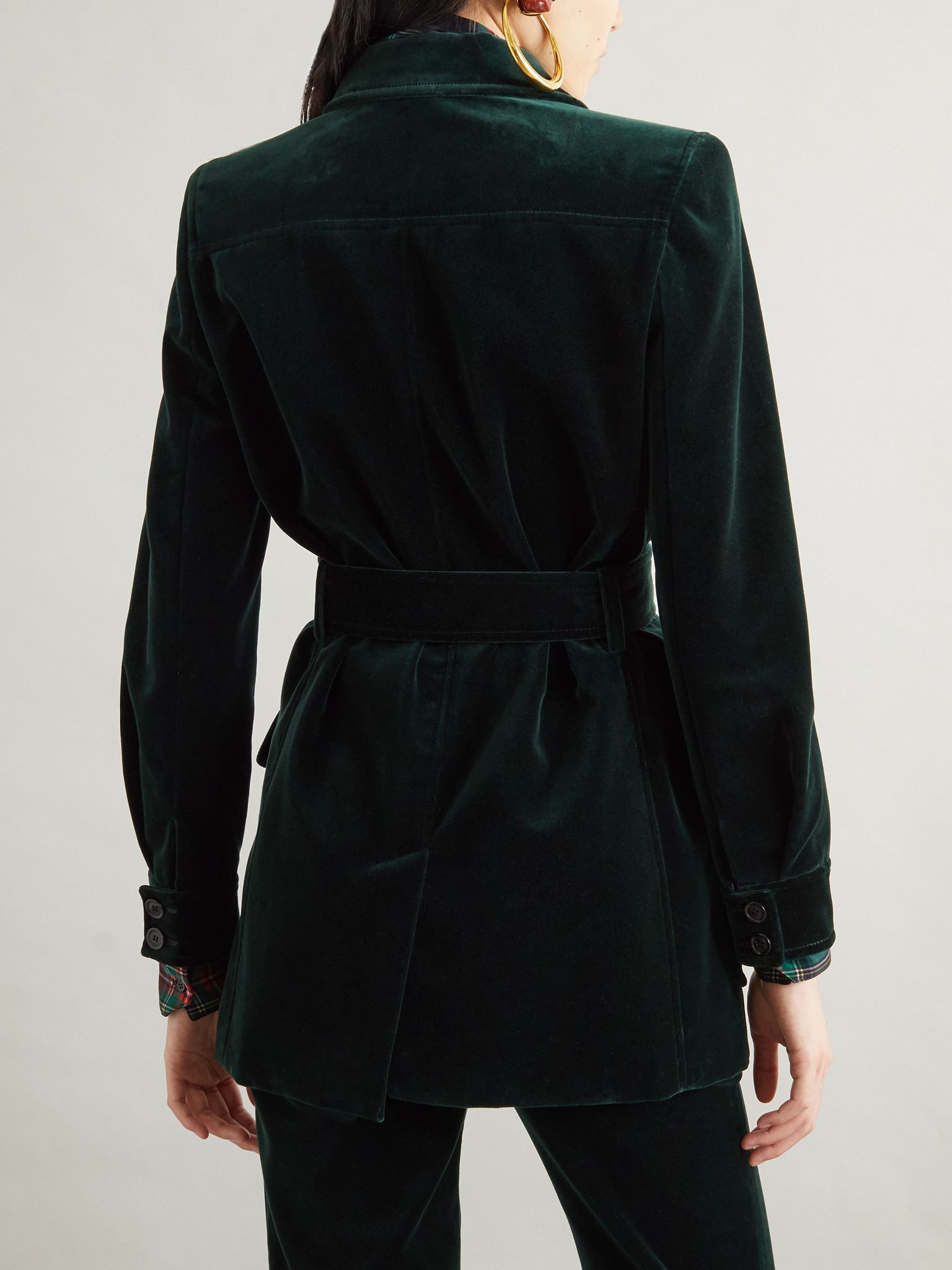 Belted velvet jacket Dark green - 4