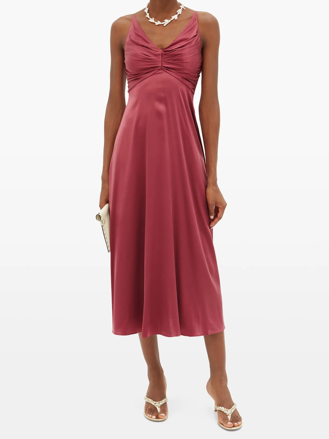 Ruched silk-blend satin midi dress - 2