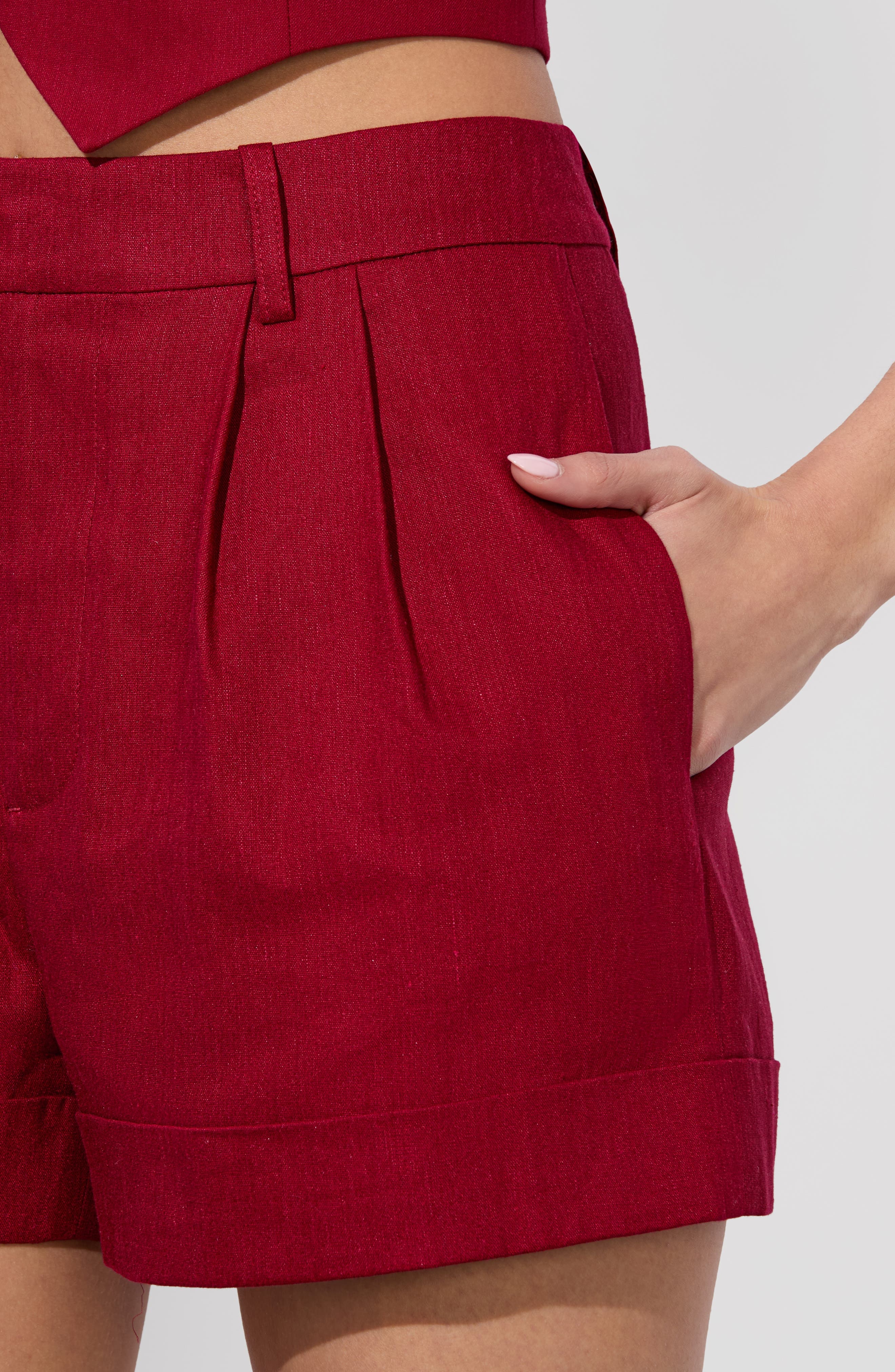 Alice + Olivia Conry Cuff Linen Blend Shorts in Dark Cherry at Nordstrom - 3