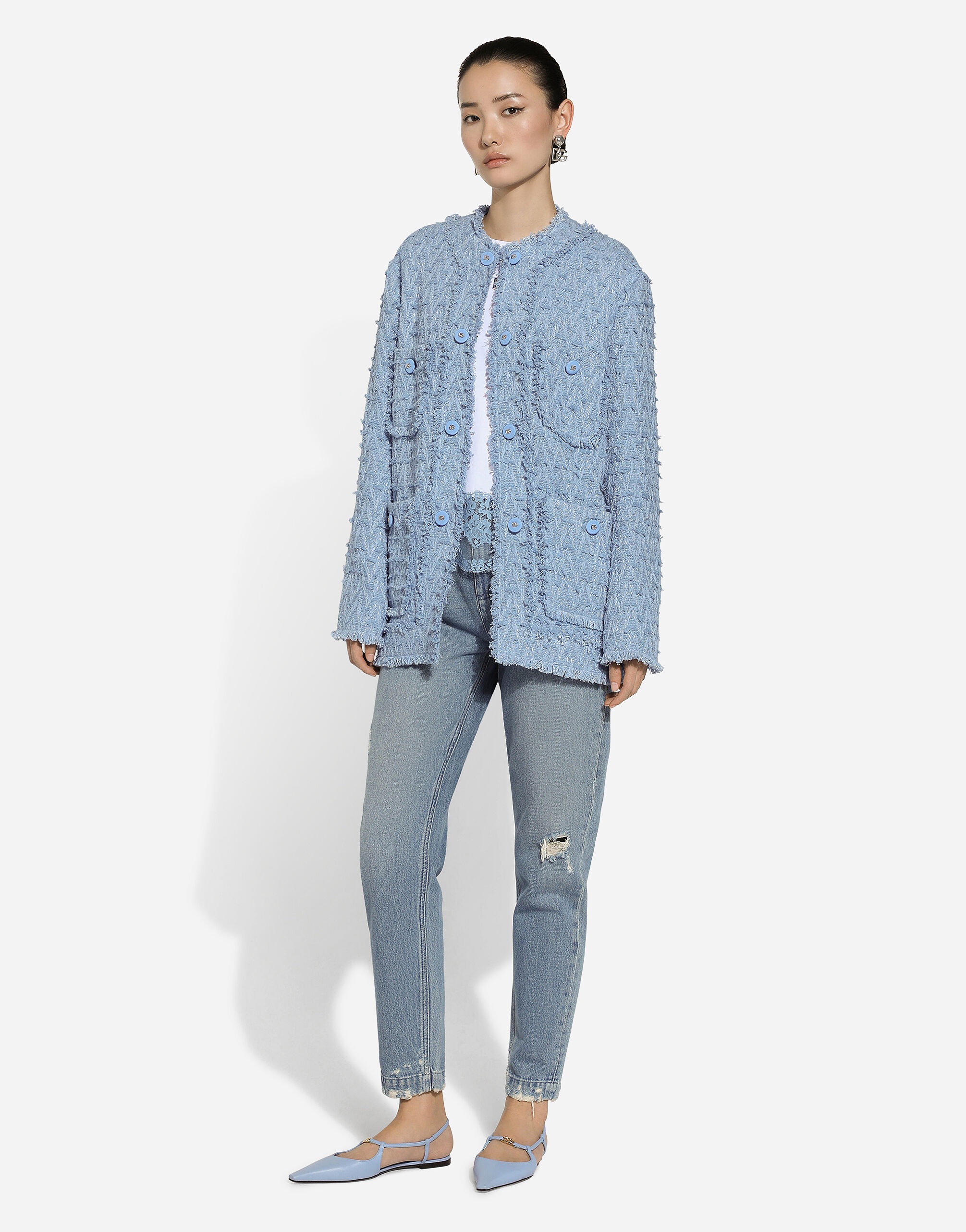 Single-breasted cotton rush-stitch jacket - 7