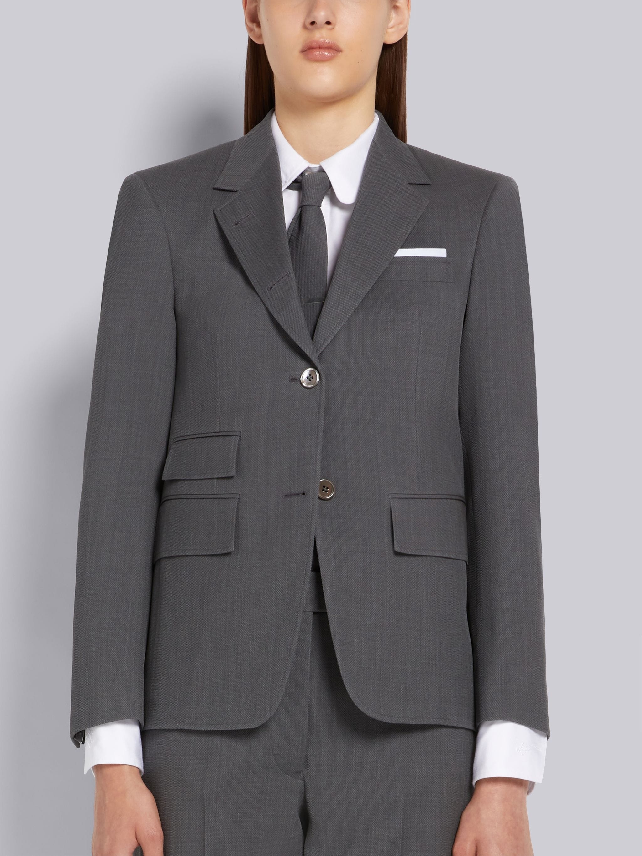 Medium Grey Wool Pique Suiting Single Vent Jacket - 1