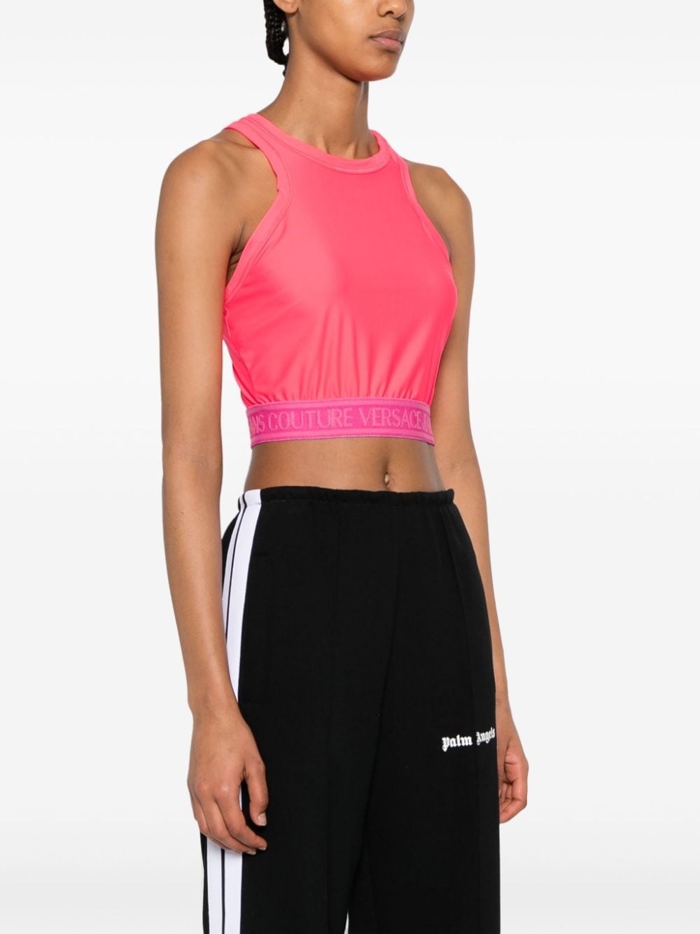 logo-jacquard jersey crop top - 3