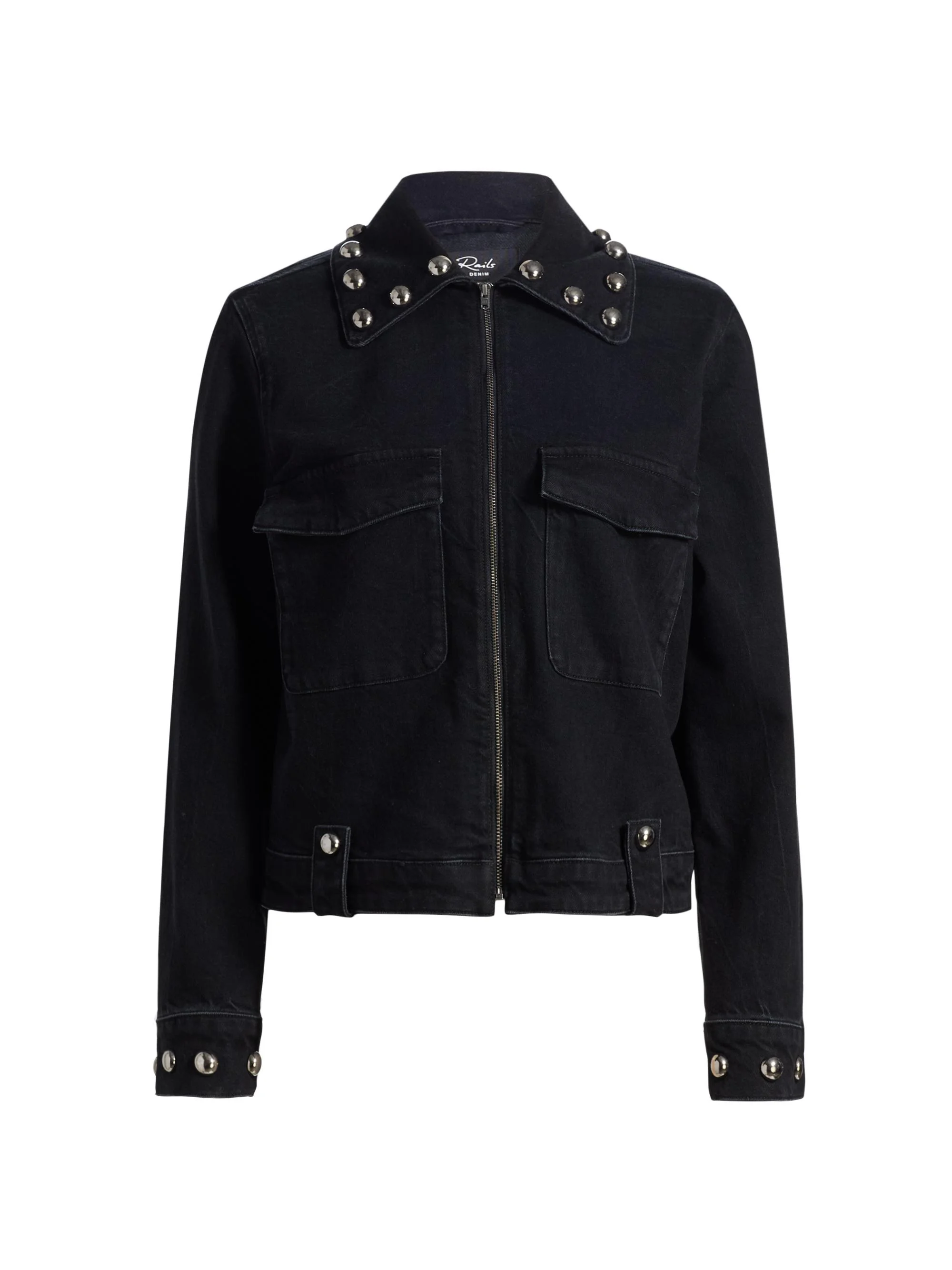 Women's Roxbury Stud-Trim Denim Jacket - Black Stone Studded - 1