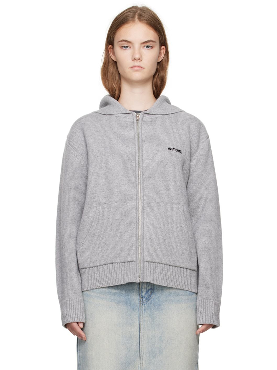 Gray Embroidered-Logo Hoodie - 1