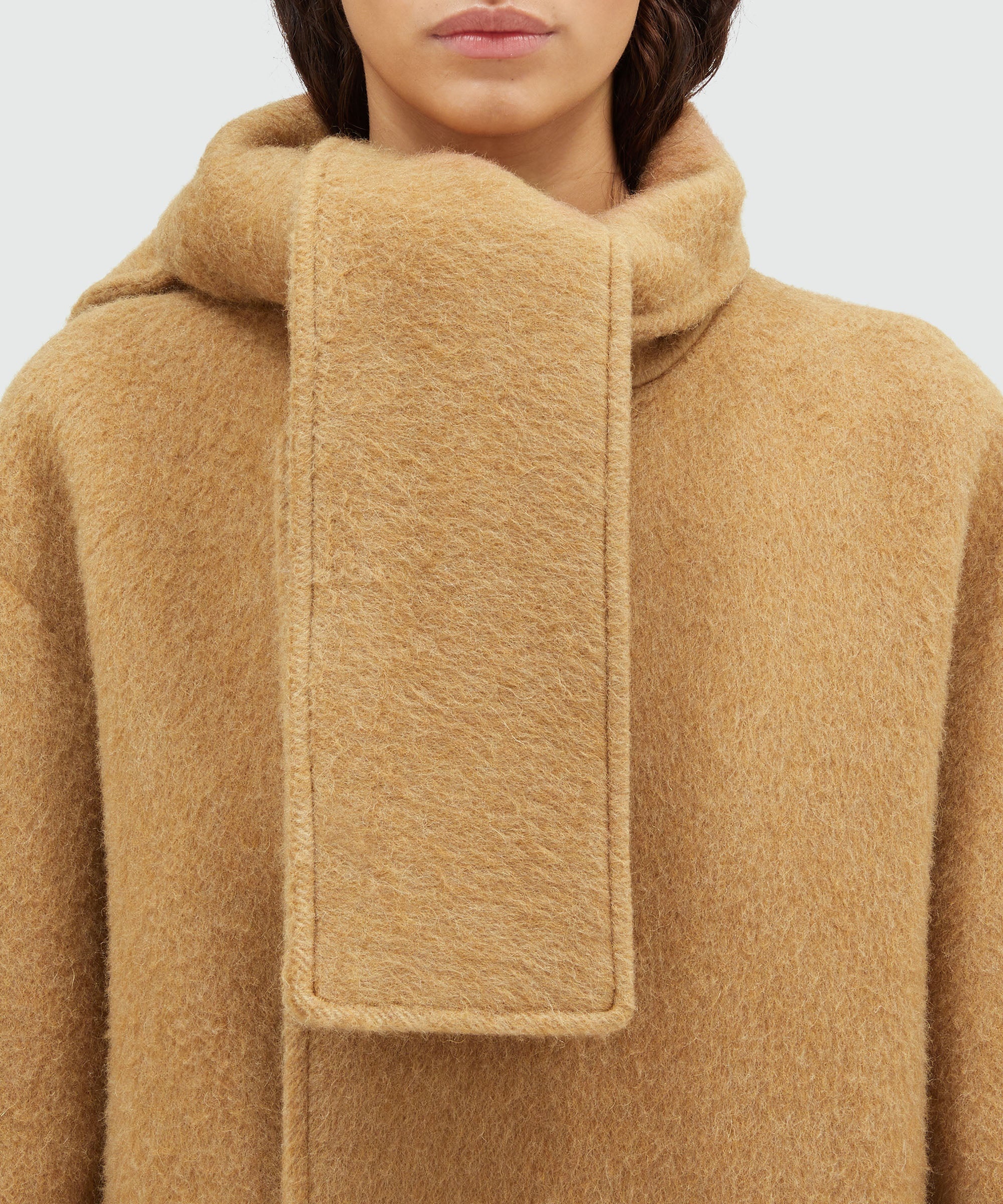 Blended wool long coat with scarfed collar - 5