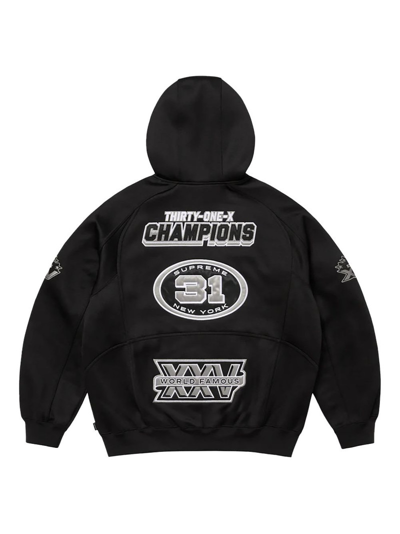 Supreme logo-patch zip-fastening hoodie outlook