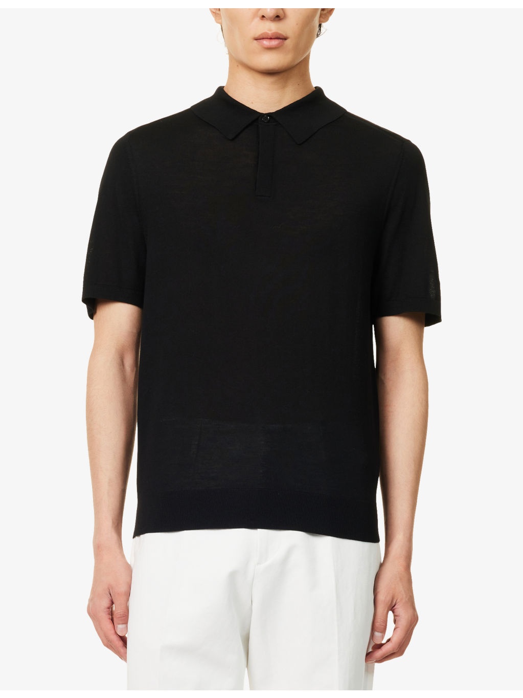 Embroidered-Logo Fine-Knit Wool Polo Shirt - 3