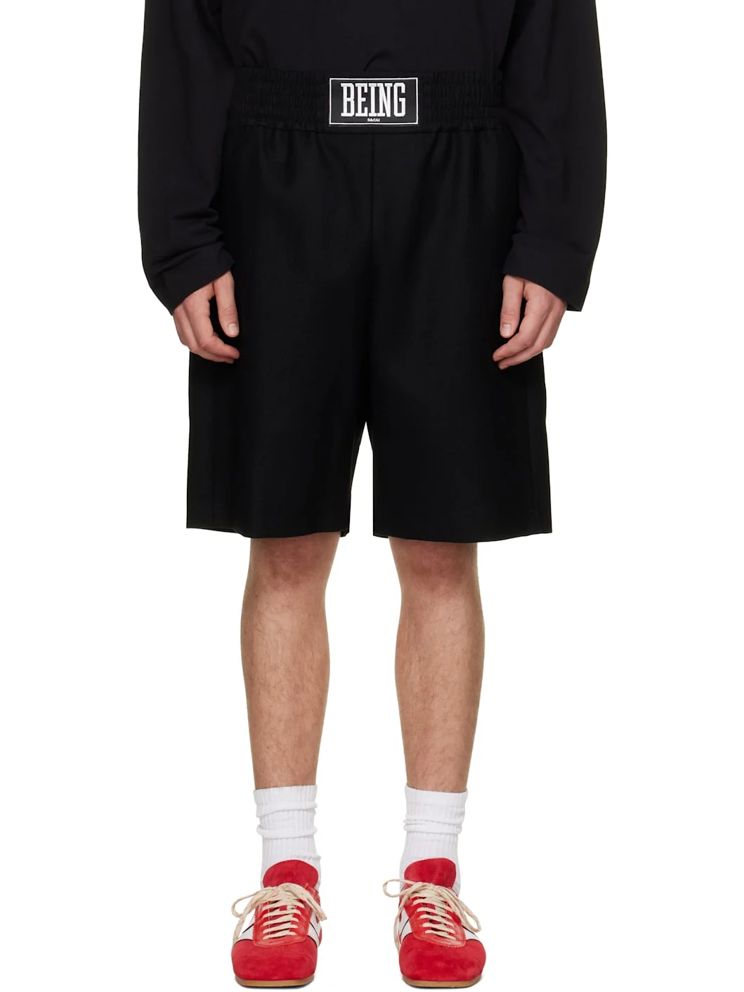 Black Wool Melton 'BEING' Shorts - 1